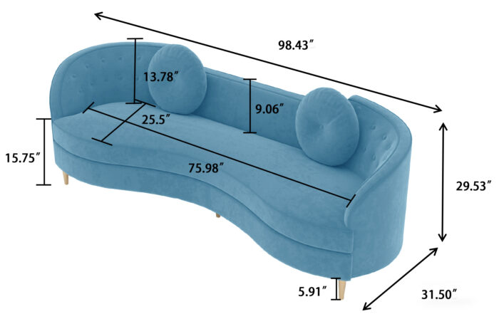 dimension of velvet curved sofa