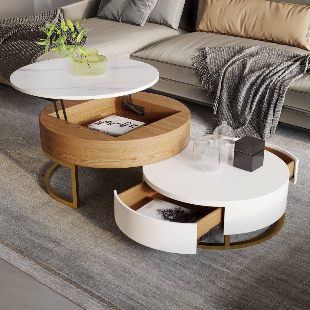 Round Dual Lift Top Coffee Table with Storage - Atunus