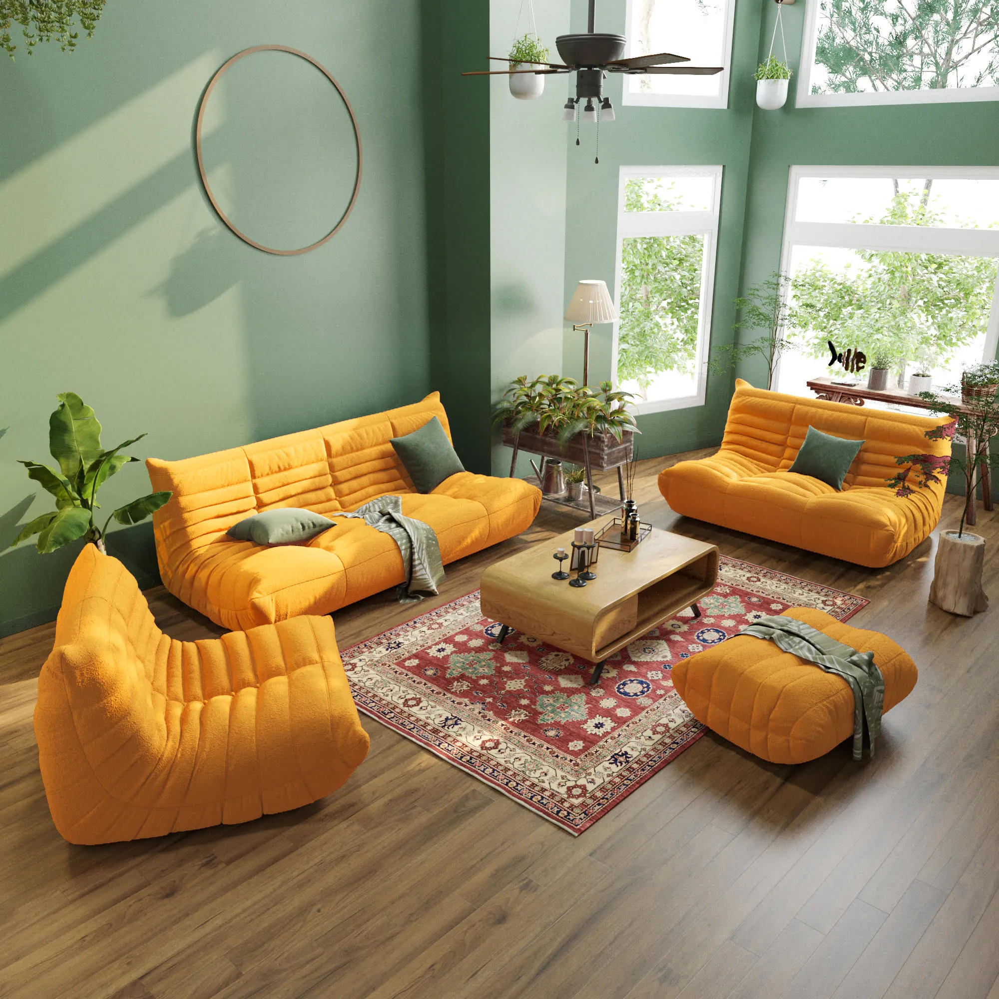 Caterpillar Modern Lazy Sofa Comfort Relaxation 60 Inch Teddy Velvet Sofa Sets 2 Seaters Atunus 32