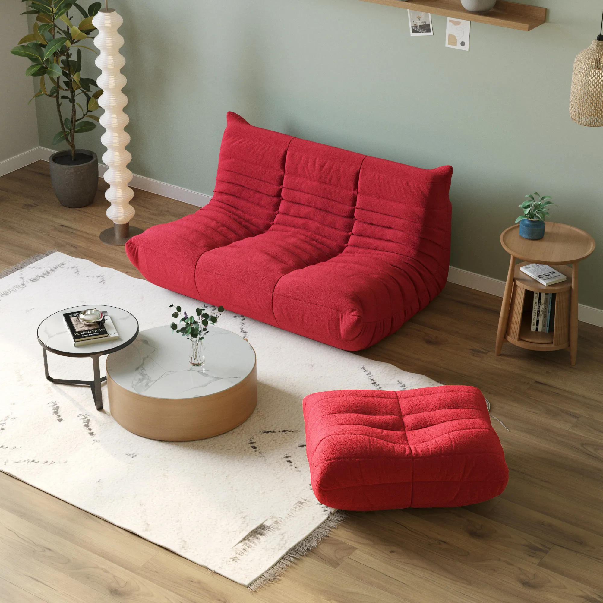 Caterpillar Modern Lazy Sofa Comfort Relaxation 60 Inch Teddy Velvet Sofa Sets 2 Seaters Atunus 35