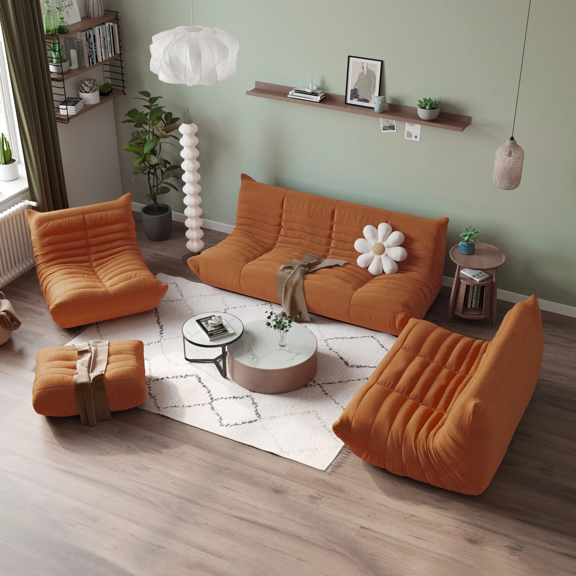 Caterpillar Modern Lazy Sofa Comfortable Flexibility 72 Inch Teddy Velvet U Sectionals 7 Seaters Atunus 1