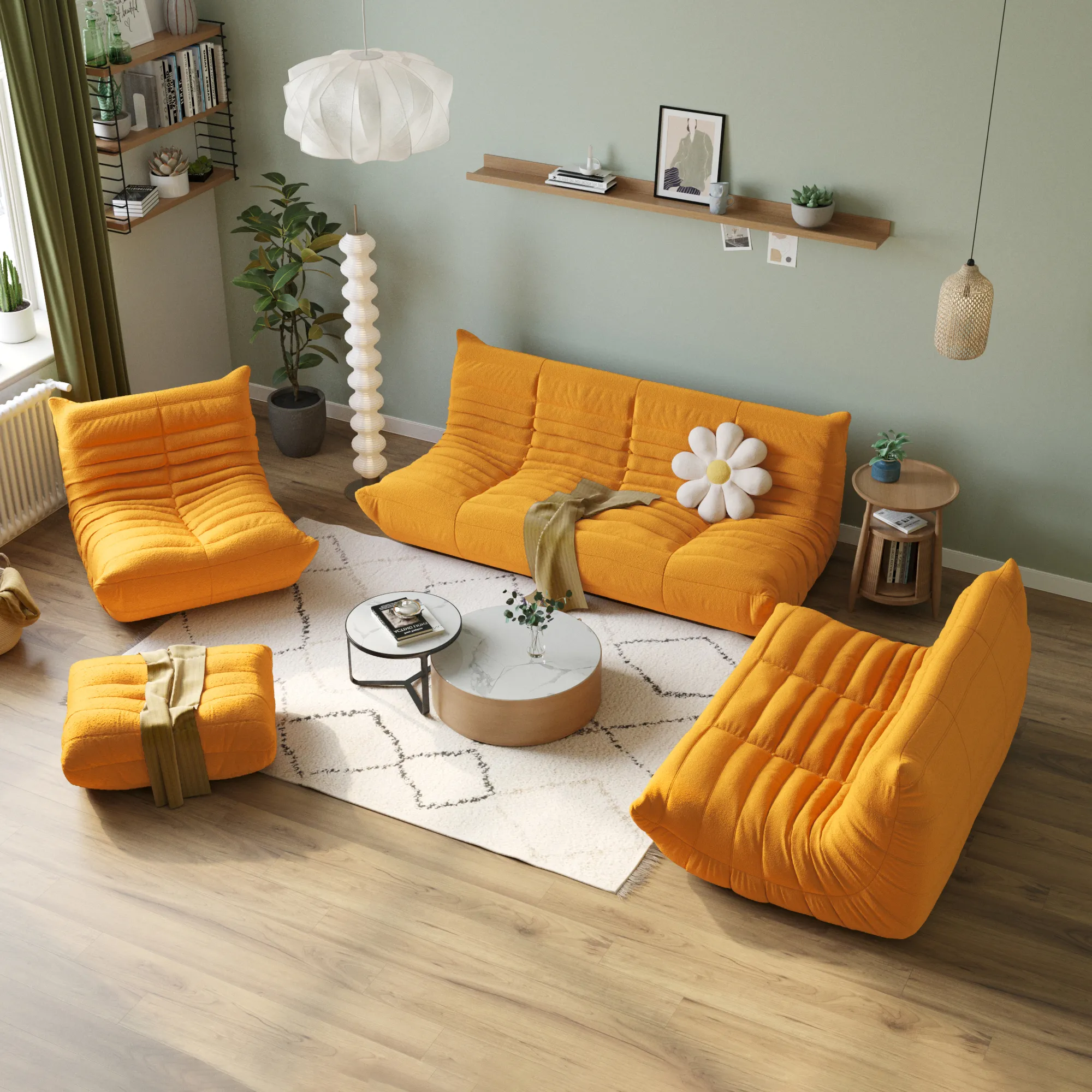 Caterpillar Modern Lazy Sofa Comfortable Flexibility 72 Inch Teddy Velvet U Sectionals 7 Seaters Atunus 10