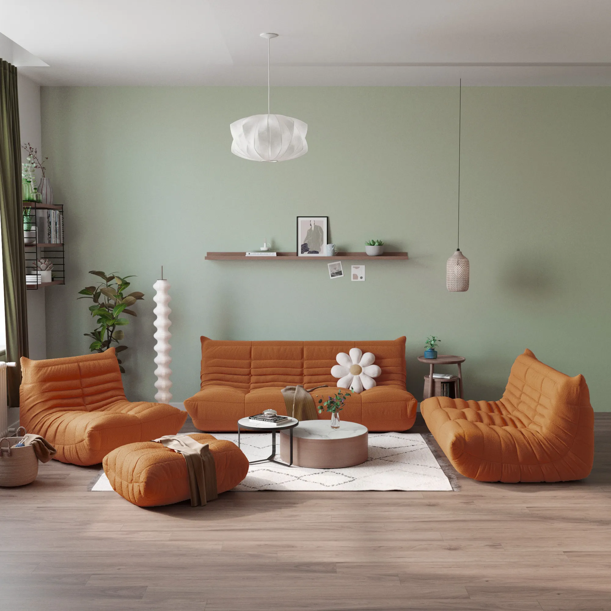 Caterpillar Modern Lazy Sofa Comfortable Flexibility 72 Inch Teddy Velvet U Sectionals 7 Seaters Atunus 13