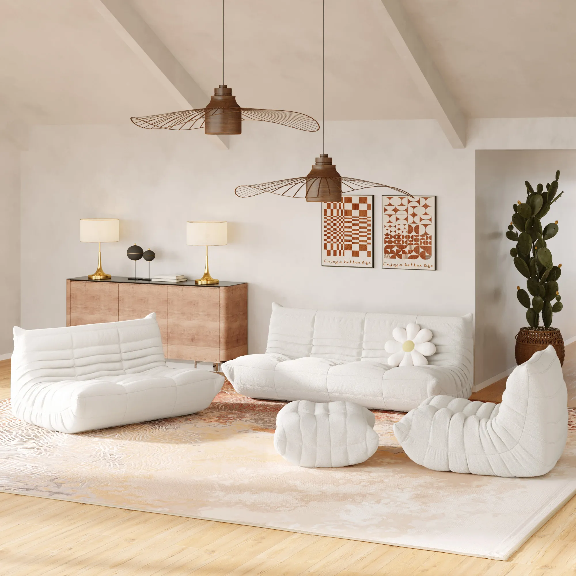 Caterpillar Modern Lazy Sofa Comfortable Flexibility 72 Inch Teddy Velvet U Sectionals 7 Seaters Atunus 2
