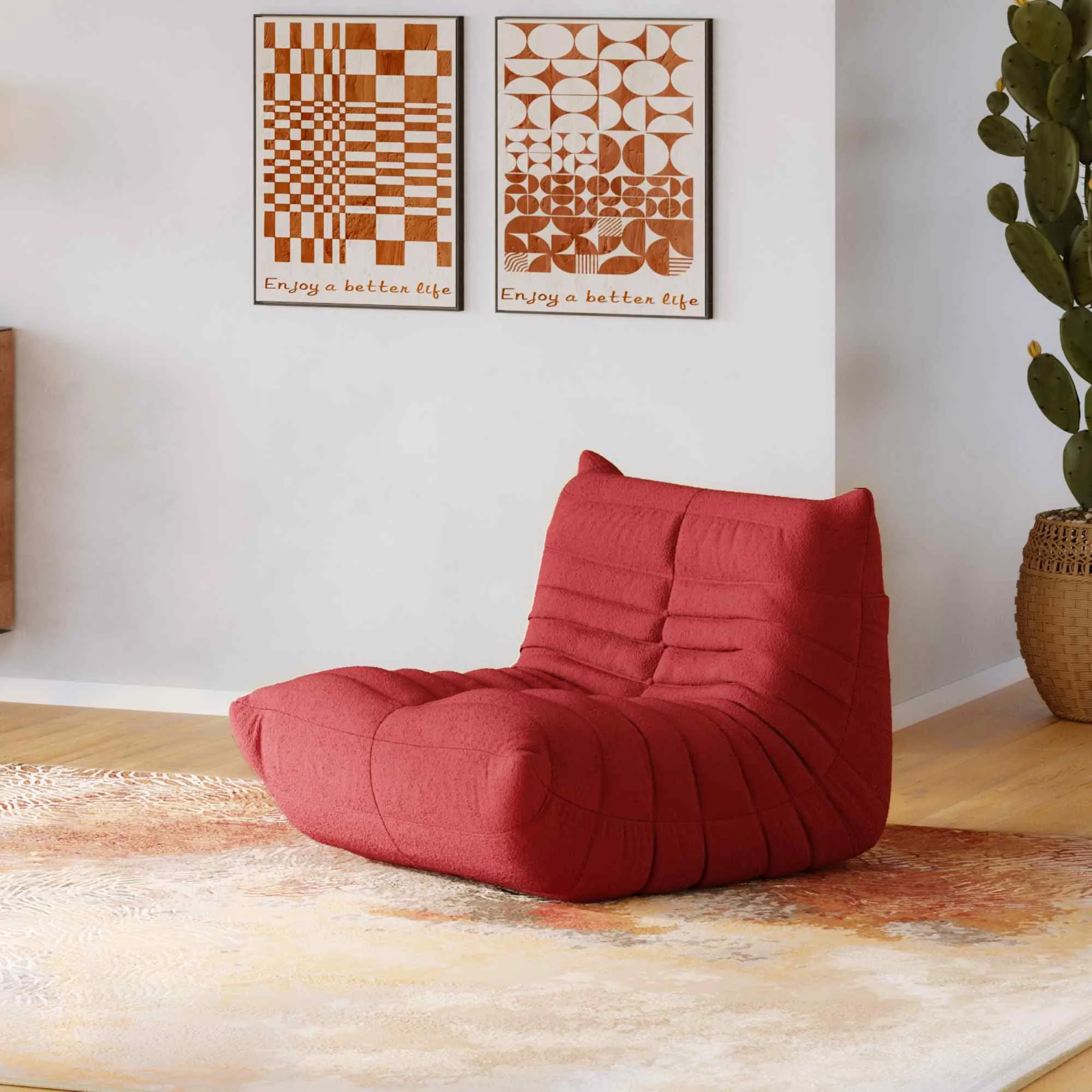 Caterpillar Modern Lazy Sofa Compact Cozy 34 Inch Teddy Velvet Single Seat 1 Seaters Atunus 3