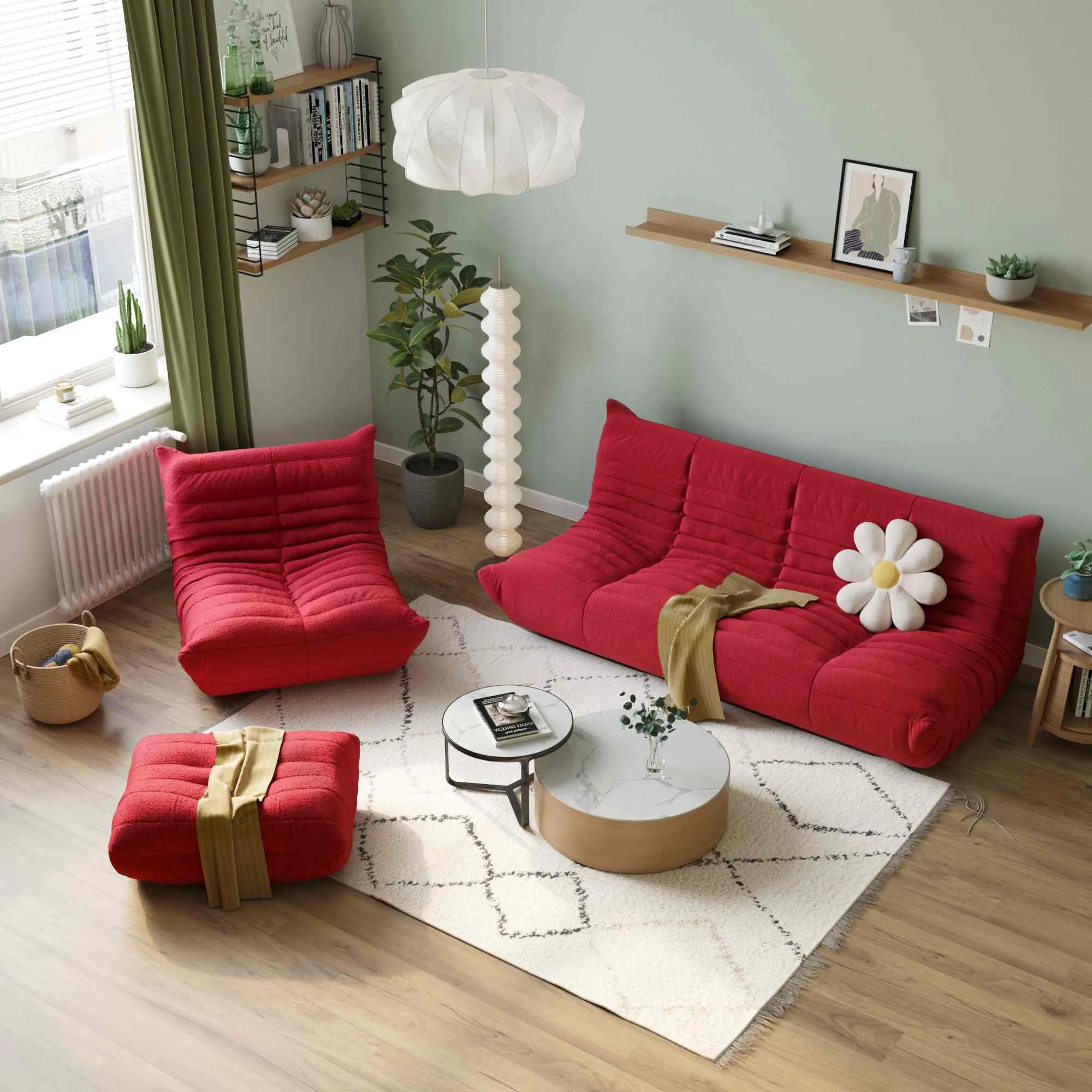 Caterpillar Modern Lazy Sofa Cozy 72 Inch Teddy Velvet Corner Sectionals 5 Seaters Atunus 12