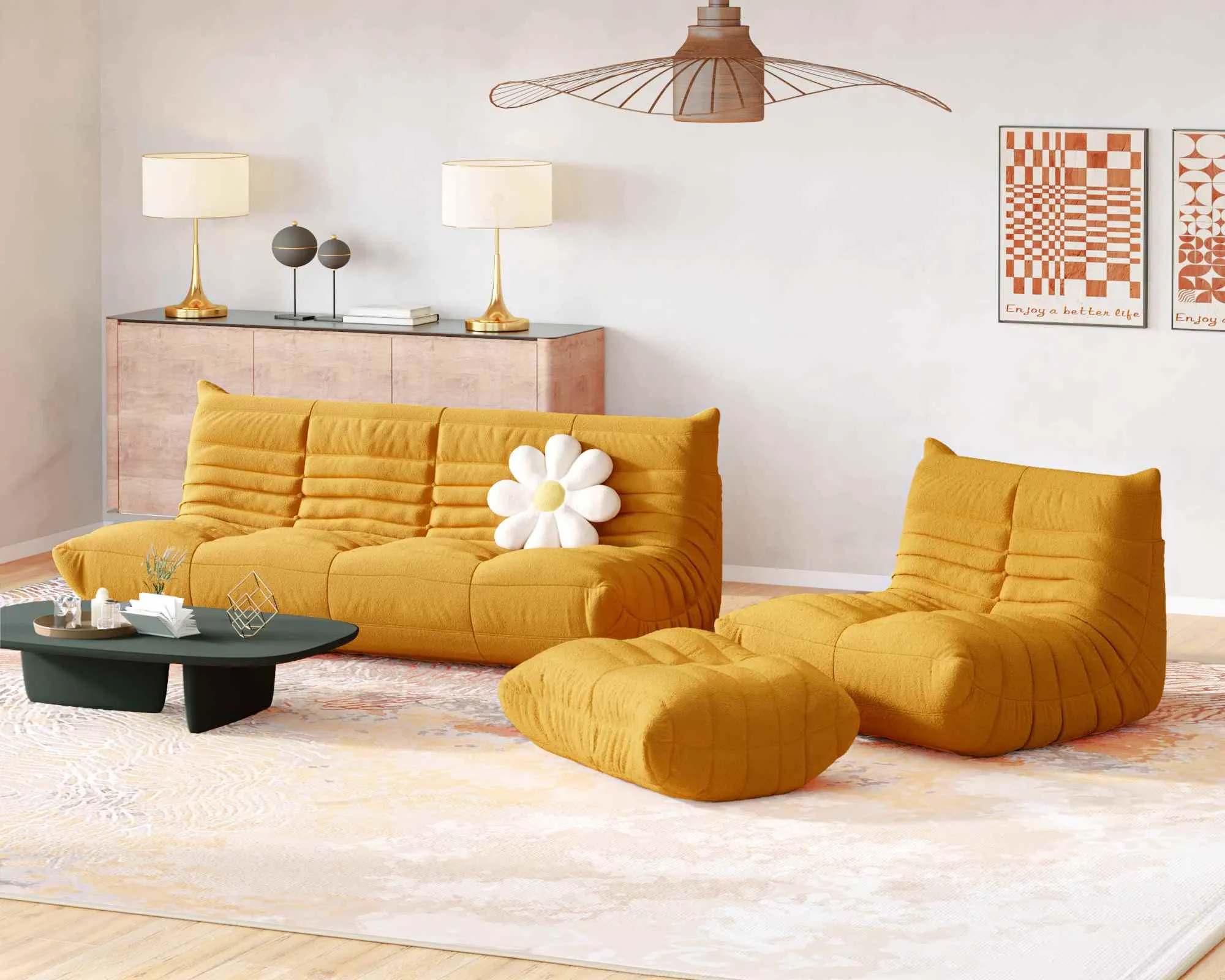 Caterpillar Modern Lazy Sofa Cozy 72 Inch Teddy Velvet Corner Sectionals 5 Seaters Atunus 6