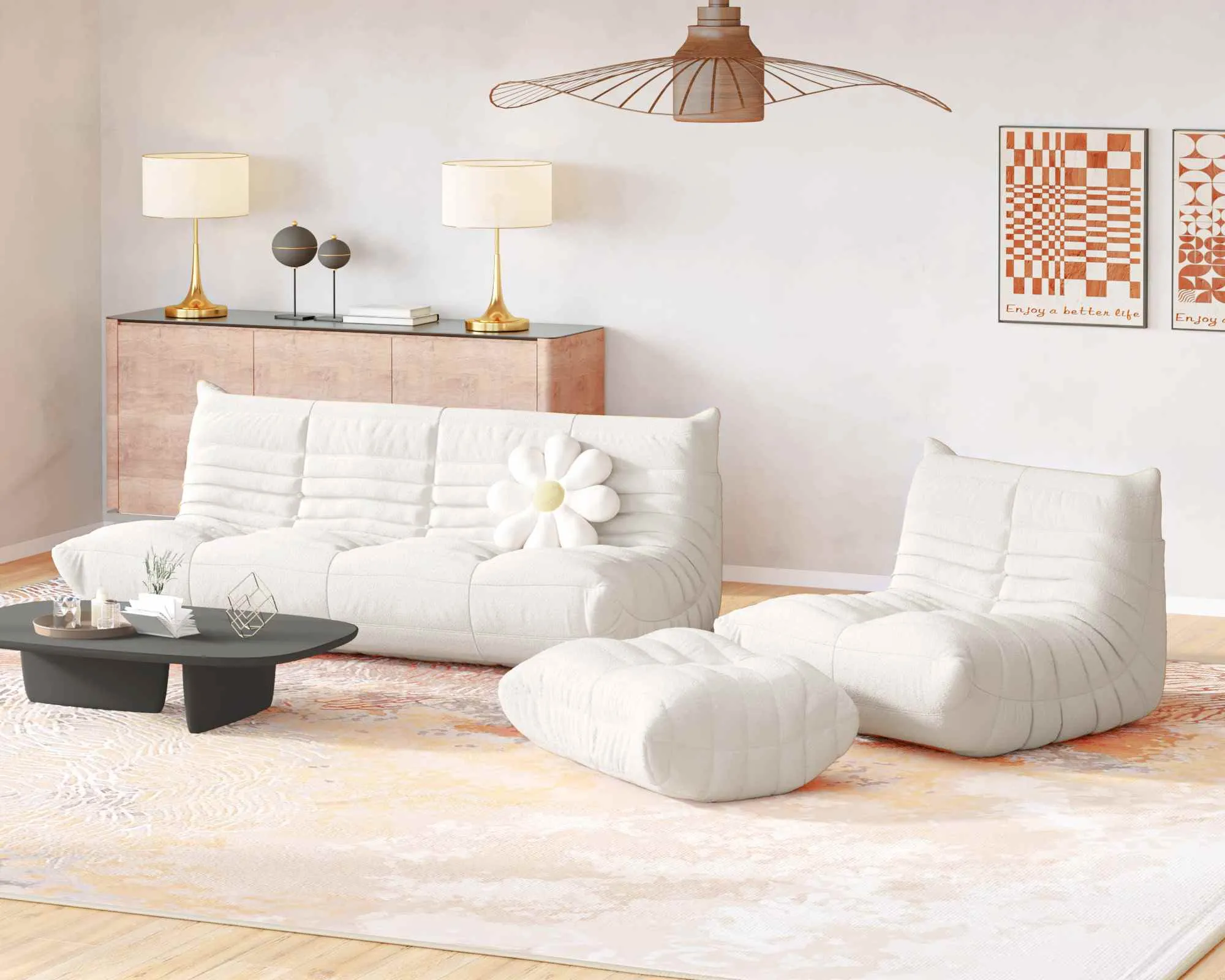 Caterpillar Modern Lazy Sofa Cozy 72 Inch Teddy Velvet Corner Sectionals 5 Seaters Atunus 7