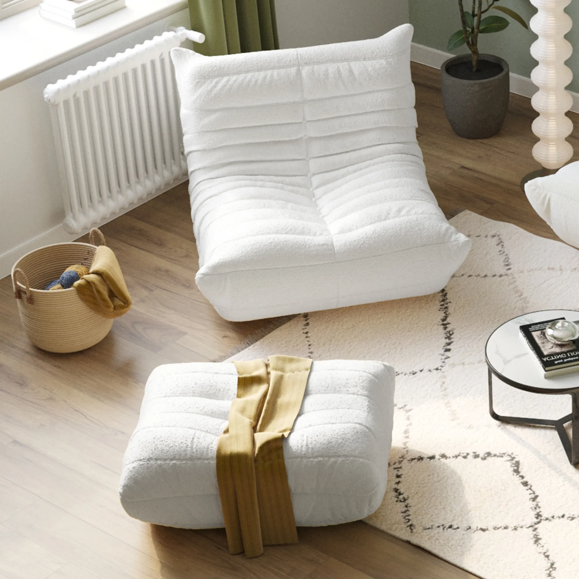 Caterpillar Modern Lazy Sofa Cozy Floor Lounging 72 Inch Teddy Velvet Corner Sectionals 4 Seaters Atunus 11