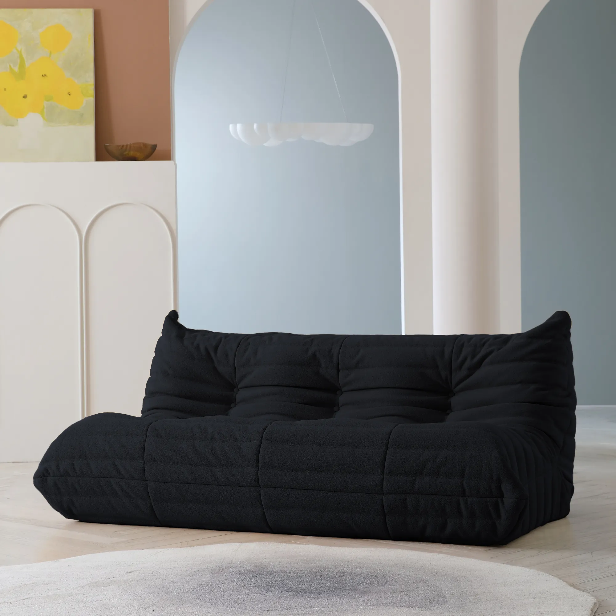 Caterpillar Modern Lazy Sofa Floor Level Comfort 69 Inch Teddy Velvet Sleepers 3 Seaters Atunus 1