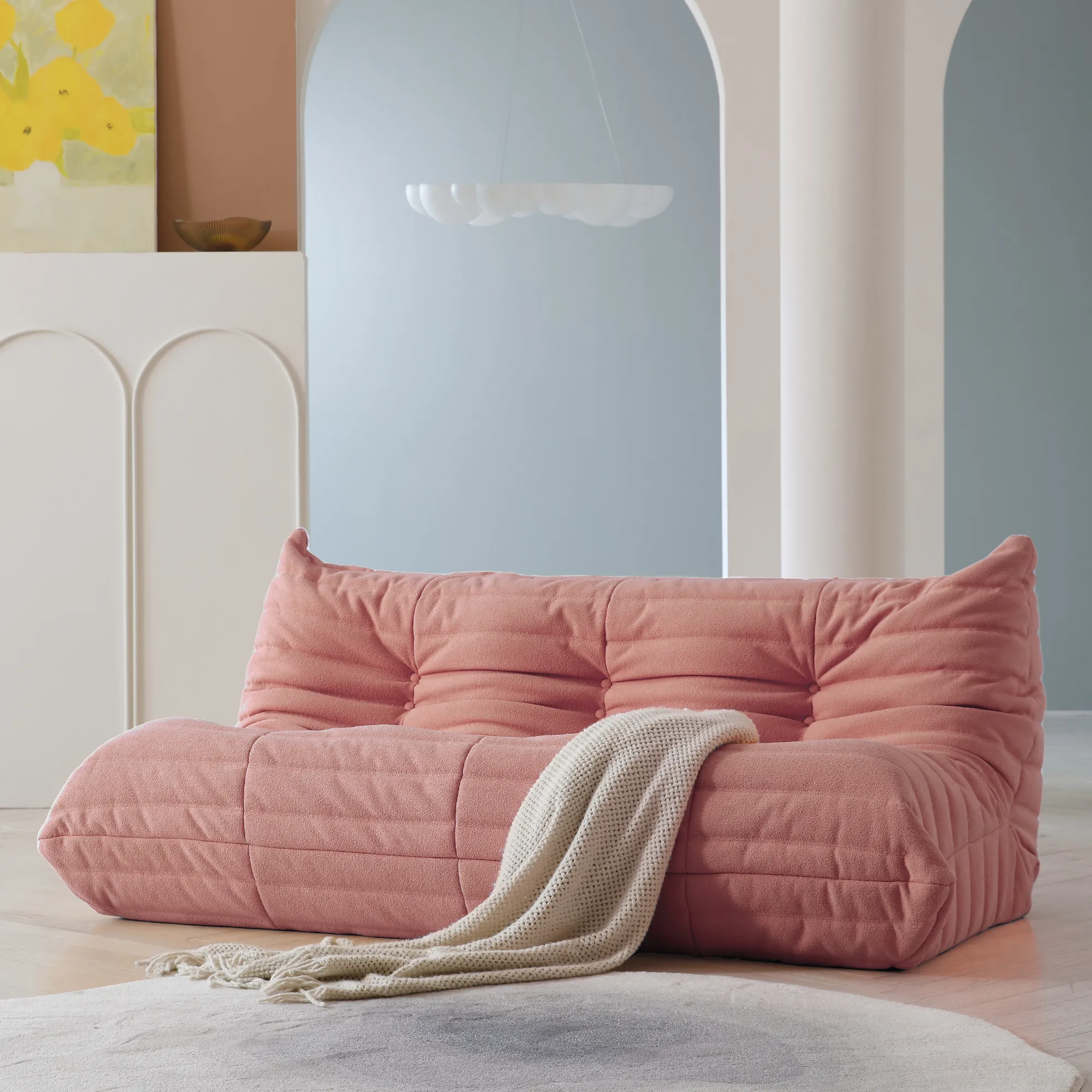 Caterpillar Modern Lazy Sofa Floor Level Comfort 69 Inch Teddy Velvet Sleepers 3 Seaters Atunus 2