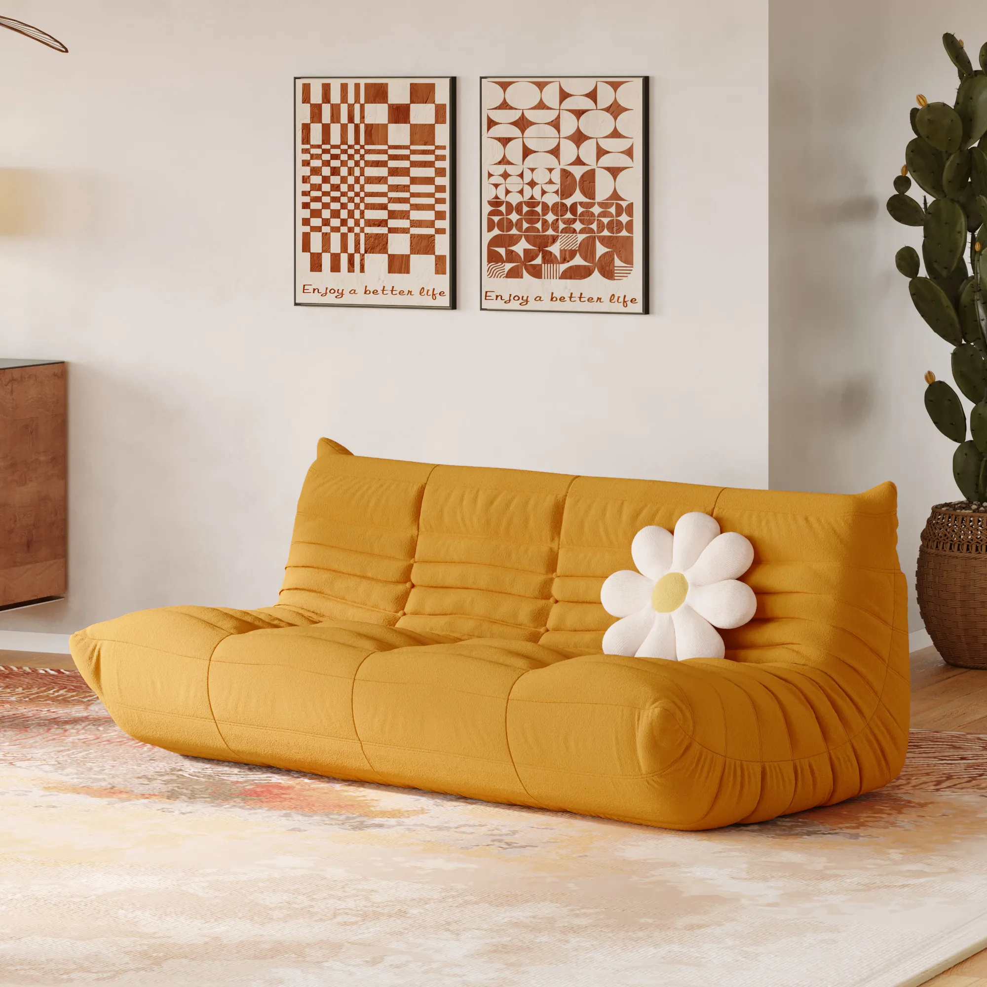 Caterpillar Modern Lazy Sofa Floor Level Comfort 69 Inch Teddy Velvet Sleepers 3 Seaters Atunus 4