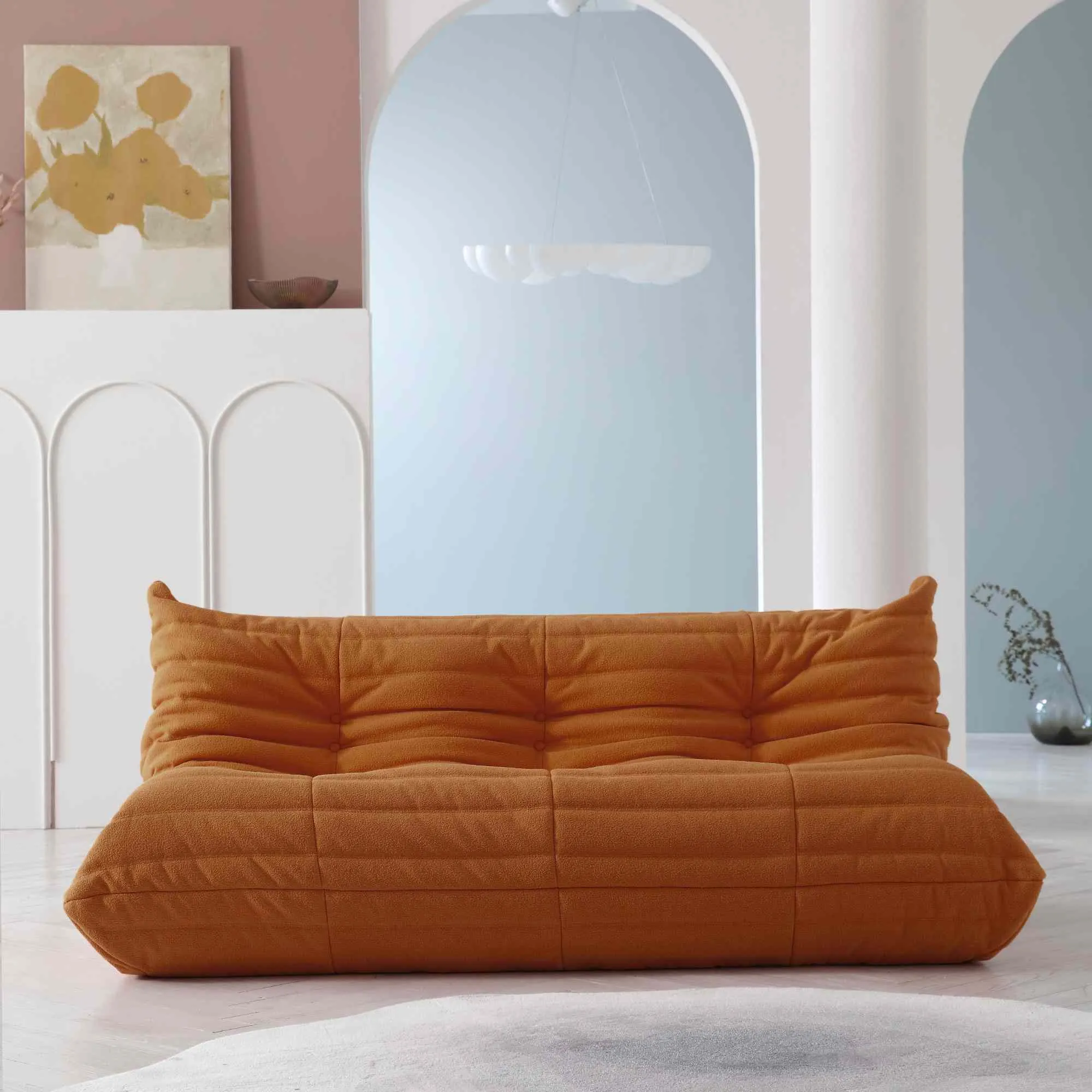 Caterpillar Modern Lazy Sofa Floor Level Comfort 69 Inch Teddy Velvet Sleepers 3 Seaters Atunus 5