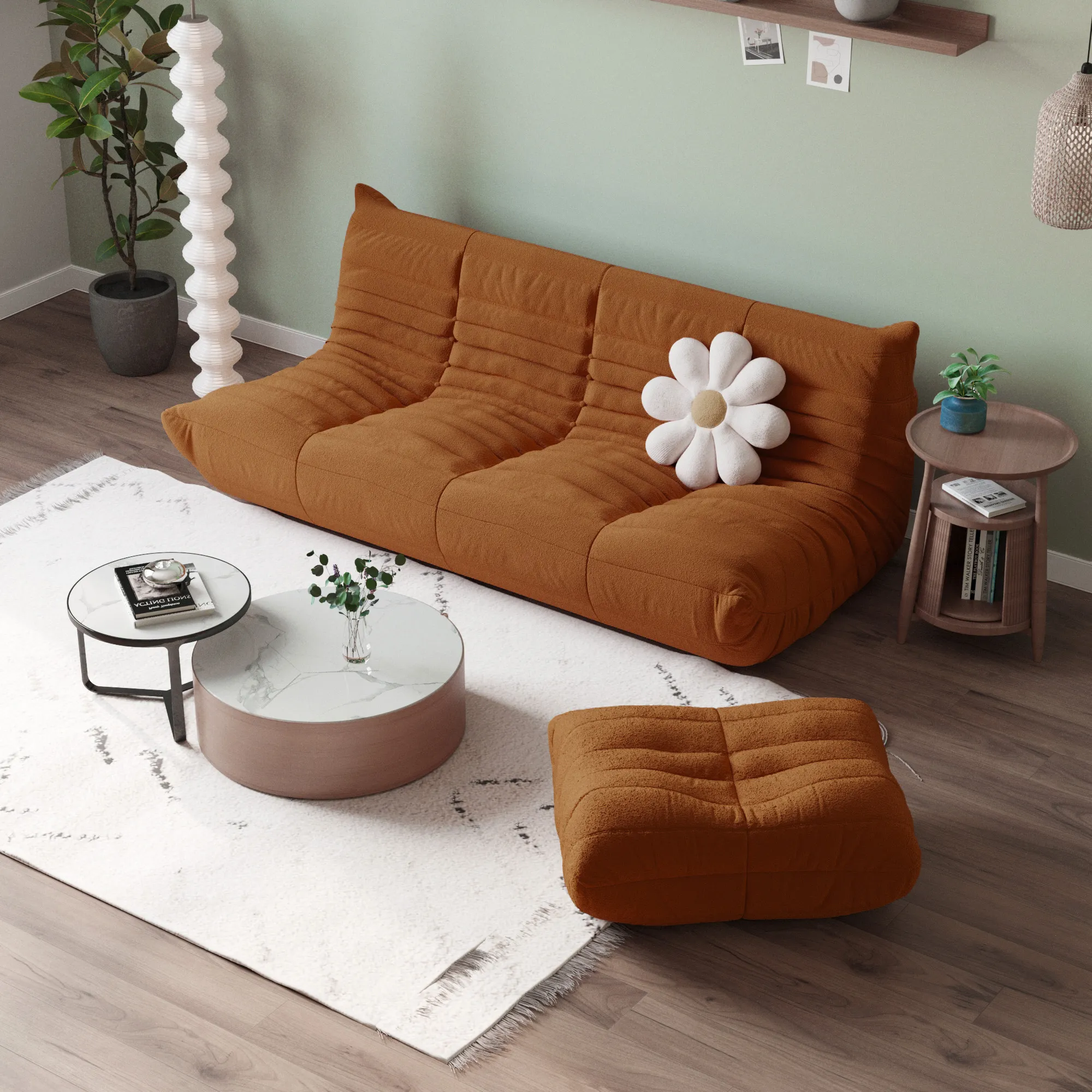 Caterpillar Modern Lazy Sofa Plush Comfort 96 Inch Teddy Velvet Corner Sectionals 4 Seaters Atunus 1