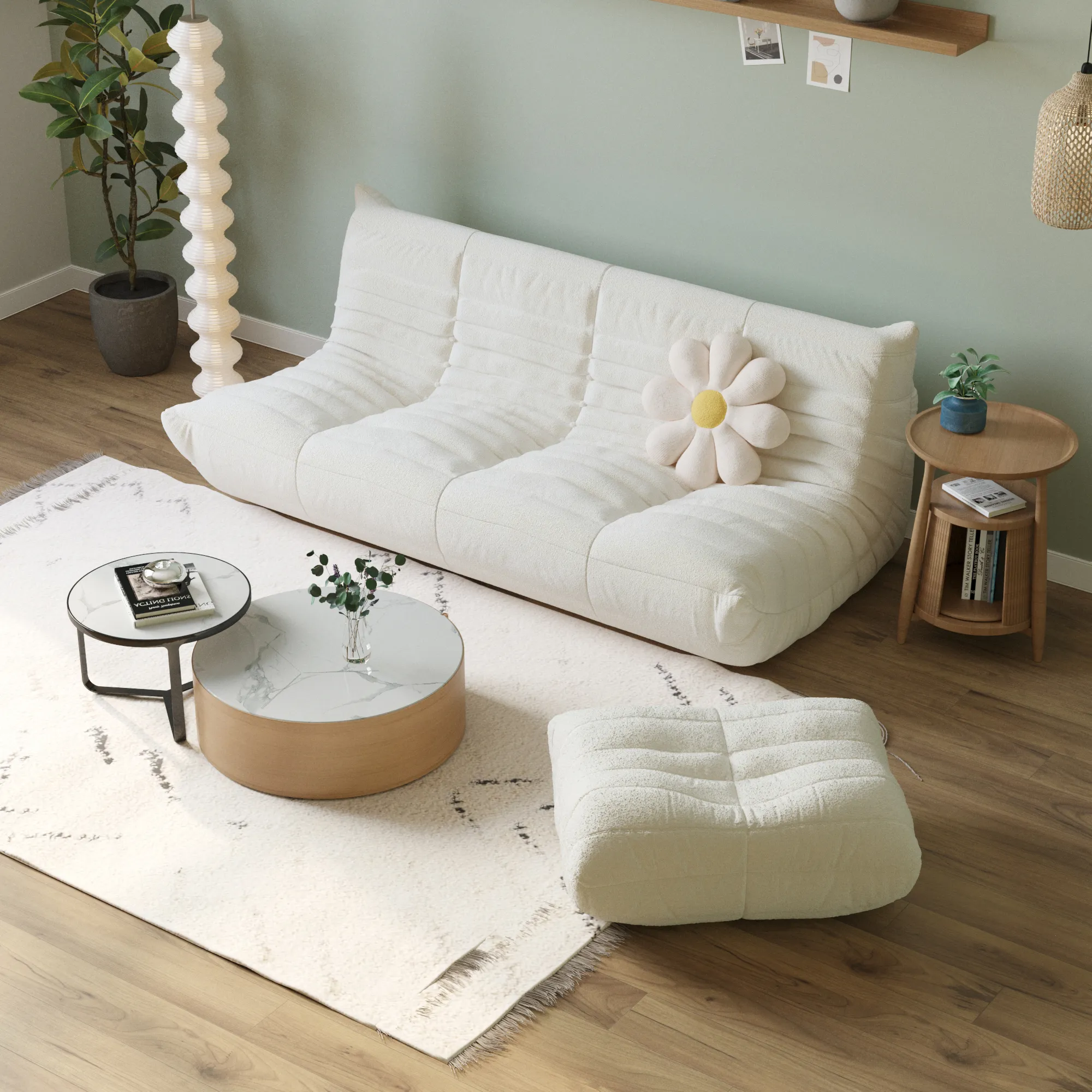 Caterpillar Modern Lazy Sofa Plush Comfort 96 Inch Teddy Velvet Corner Sectionals 4 Seaters Atunus 2