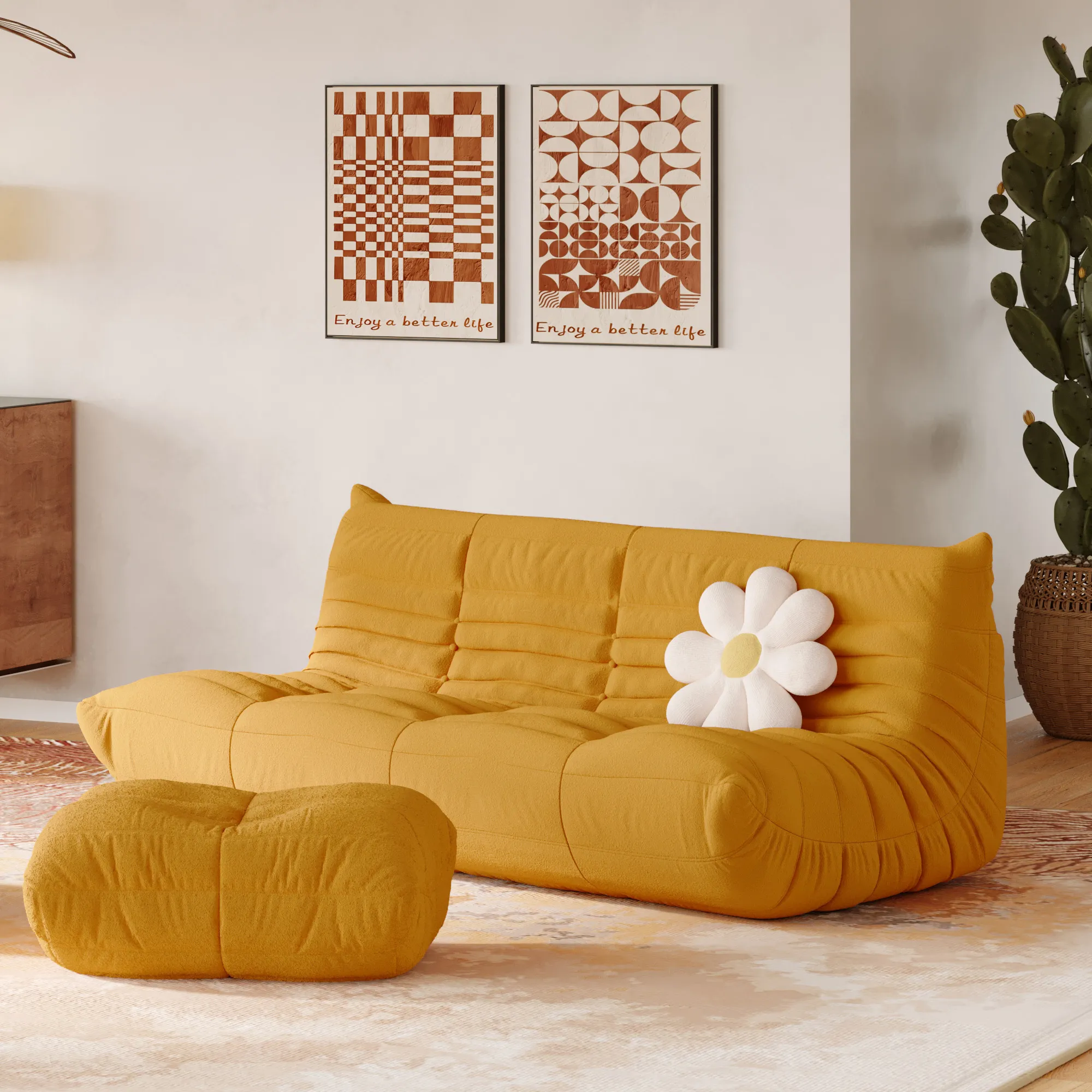 Caterpillar Modern Lazy Sofa Plush Comfort 96 Inch Teddy Velvet Corner Sectionals 4 Seaters Atunus 3