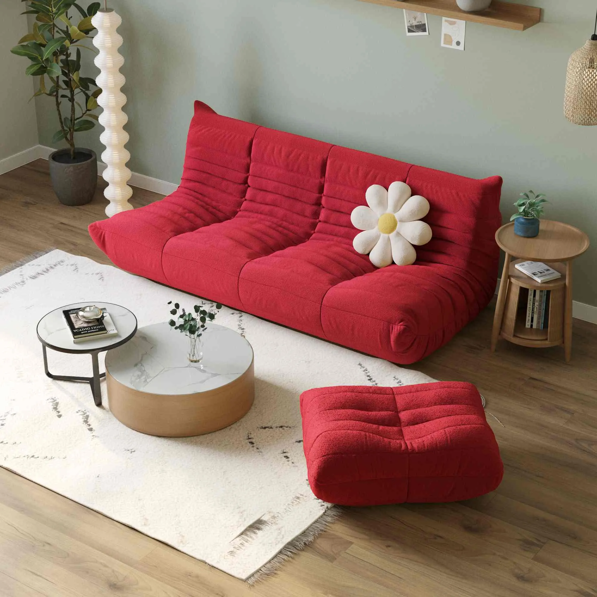 Caterpillar Modern Lazy Sofa Plush Comfort 96 Inch Teddy Velvet Corner Sectionals 4 Seaters Atunus 4