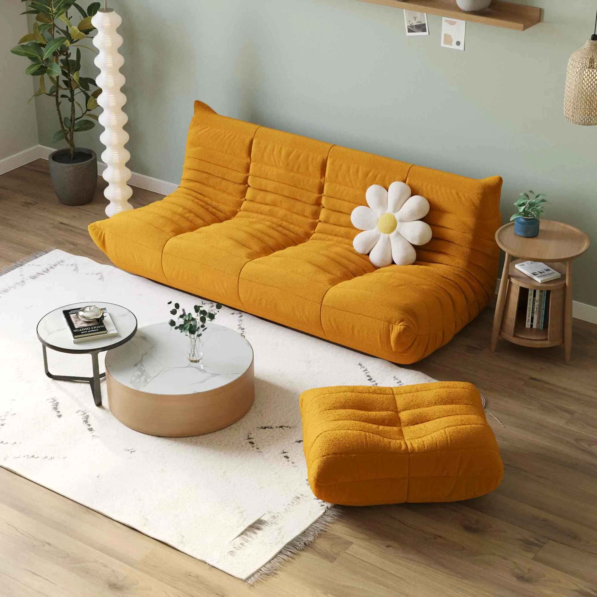 Caterpillar Modern Lazy Sofa Plush Comfort 96 Inch Teddy Velvet Corner Sectionals 4 Seaters Atunus 6