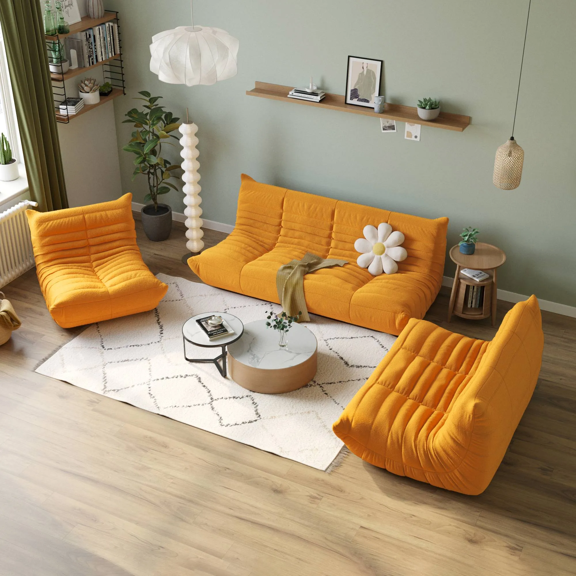 Caterpillar Modern Lazy Sofa Spacious Comfort 72 Inch Teddy Velvet U Sectionals 6 Seaters Atunus 3