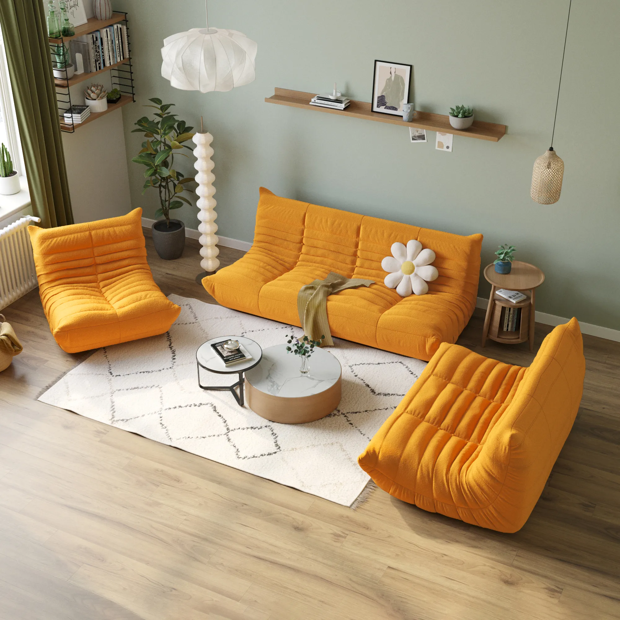 Caterpillar Modern Lazy Sofa Spacious Comfort 72 Inch Teddy Velvet U Sectionals 6 Seaters Atunus 8
