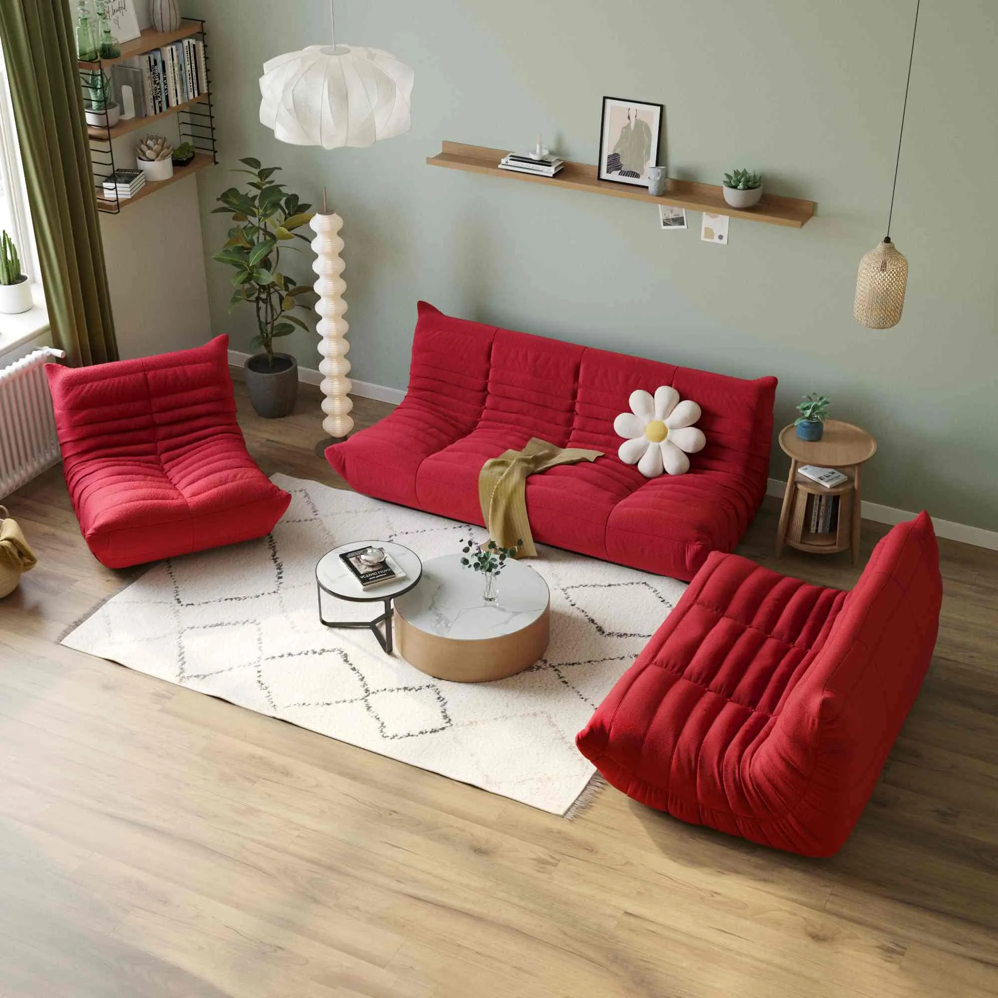 Caterpillar Modern Lazy Sofa Spacious Comfort 72 Inch Teddy Velvet U Sectionals 6 Seaters Atunus 9