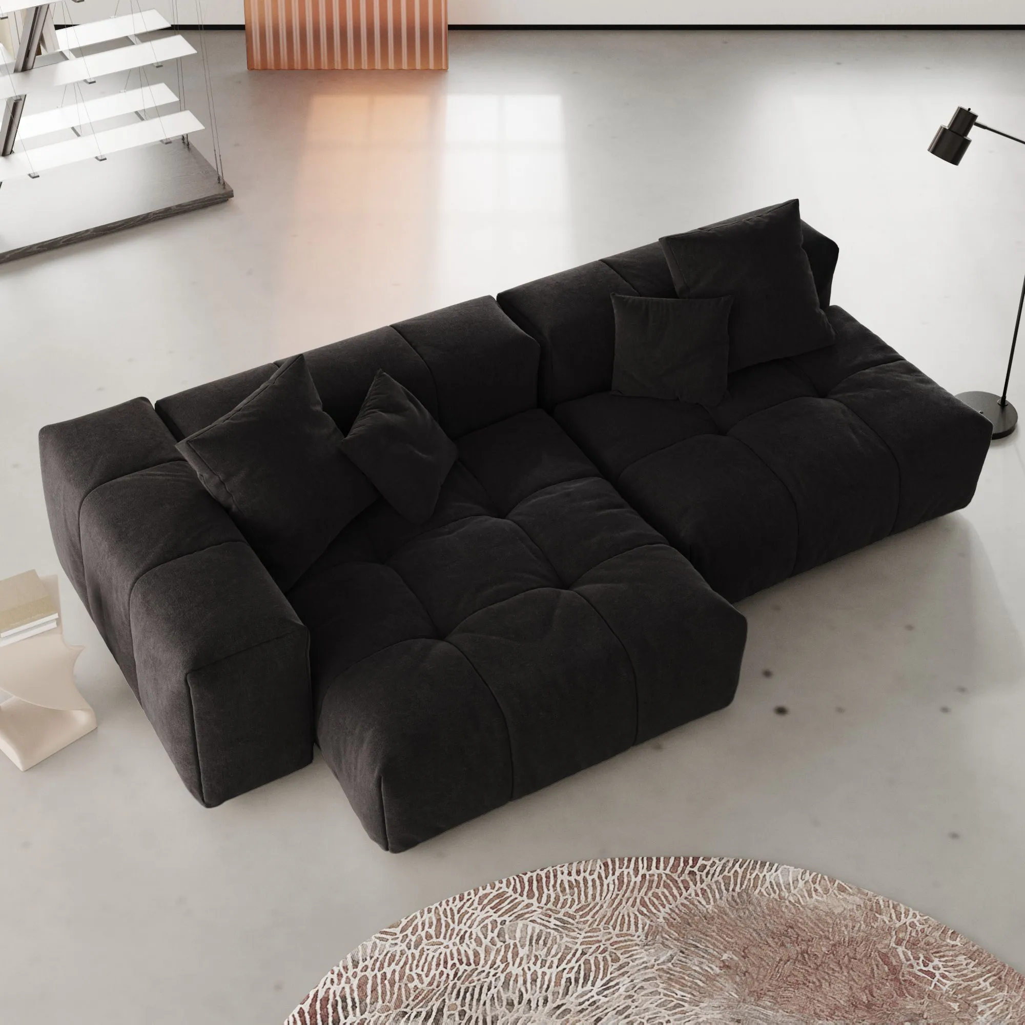 Pixel Classic Modular Sofa 91.77 Black Linen Modular Loveseat Sofa Atunus 4