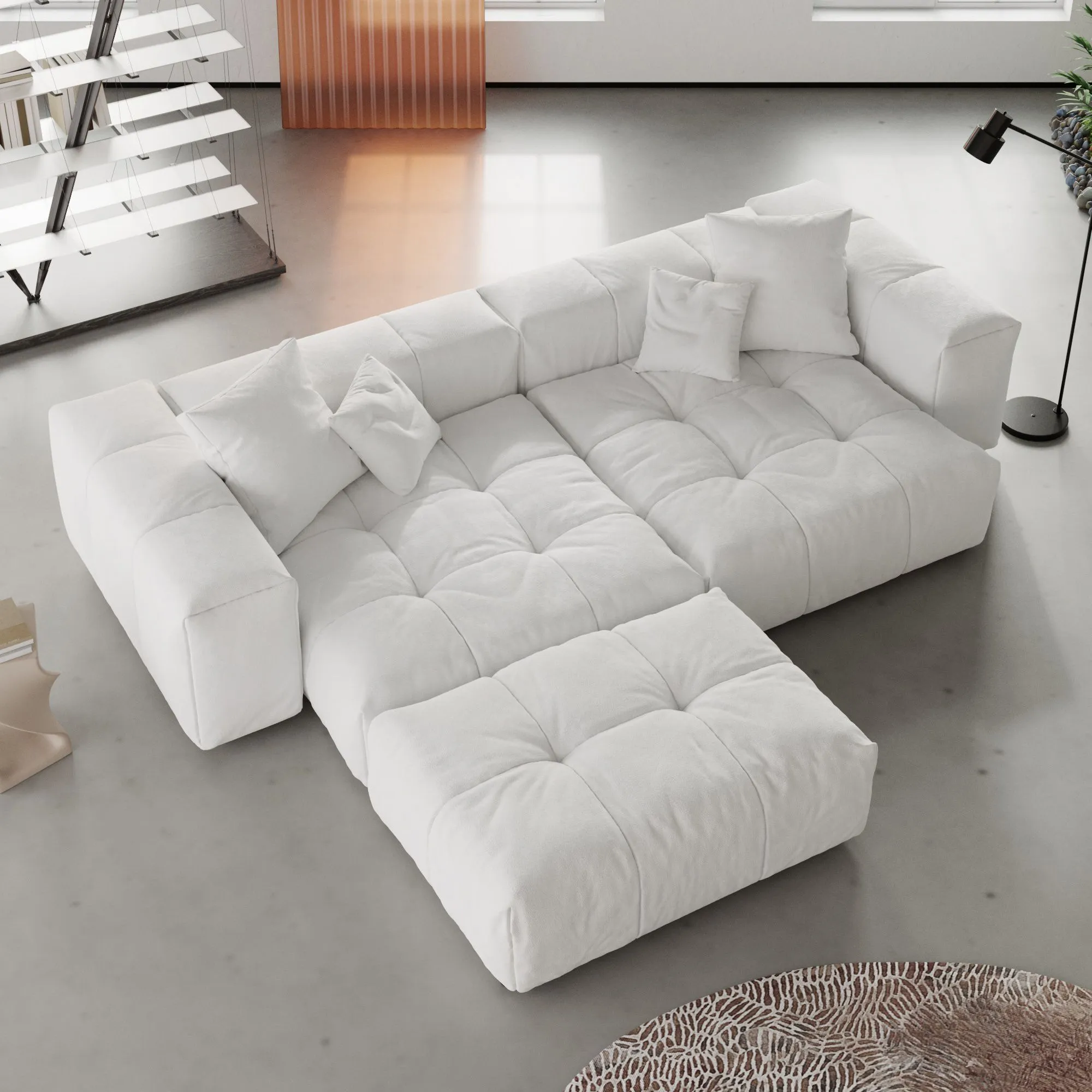 Pixel Classic Modular Sofa Modular Comfort 104 Inch Linen Chaise Sectionals 3 Seaters Atunus 2