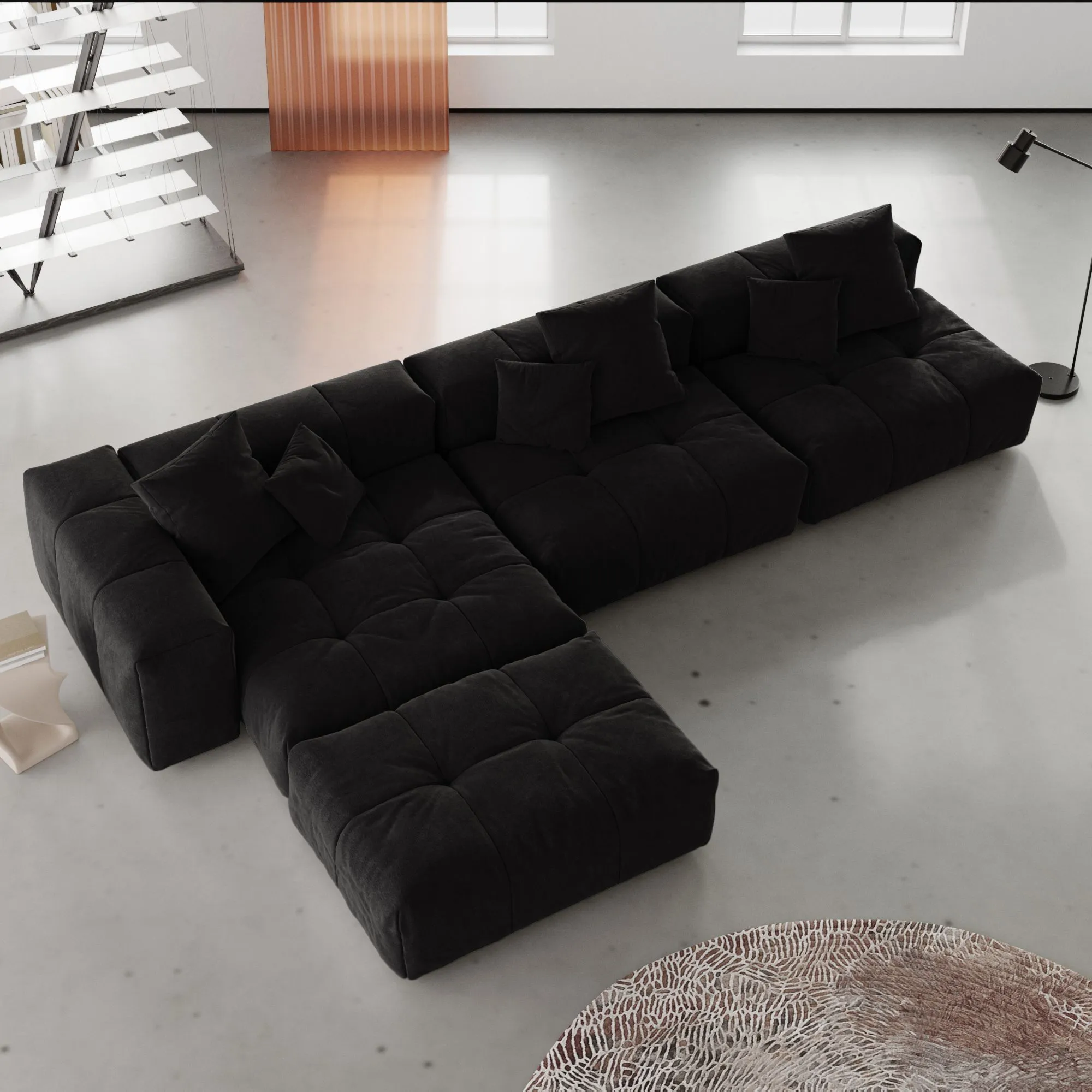 Pixel Classic Modular Sofa Three Seater Black Sofa With Ottoman L Shaped Atunus 1