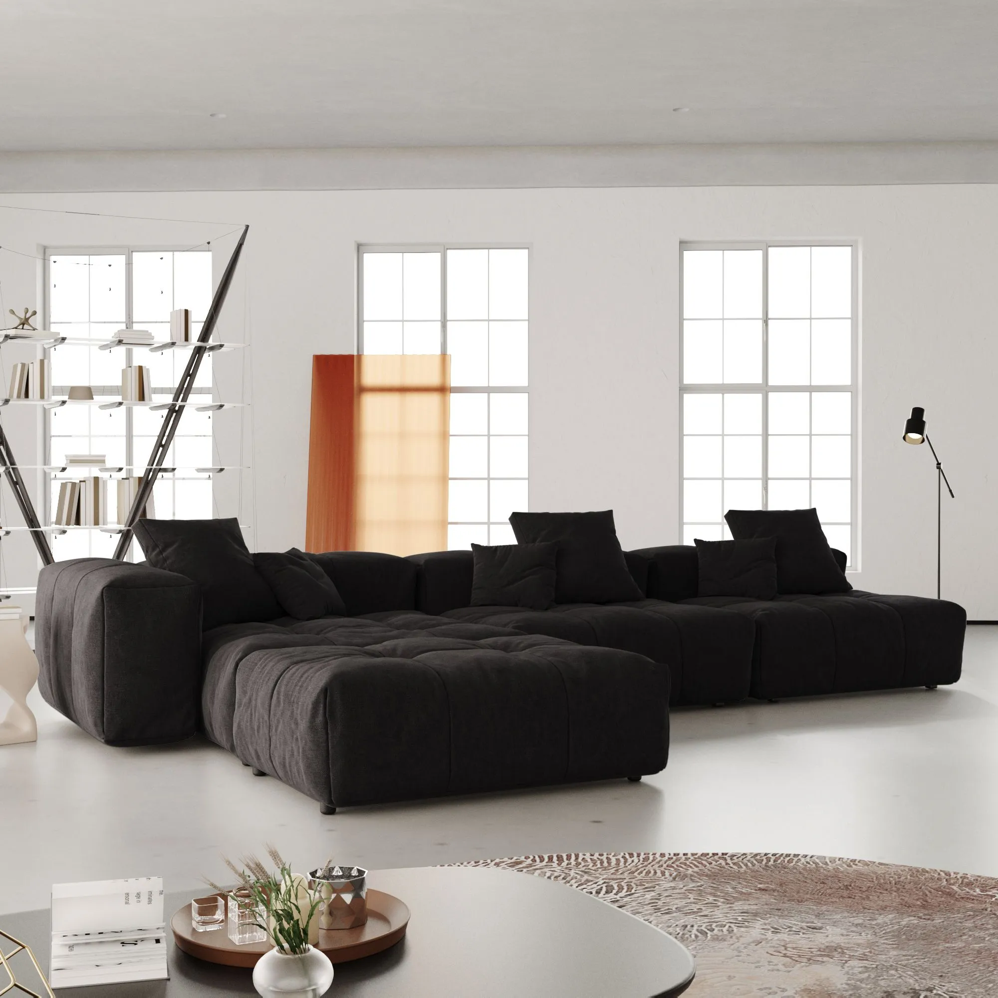 Pixel Classic Modular Sofa Three Seater Black Sofa With Ottoman L Shaped Atunus 6