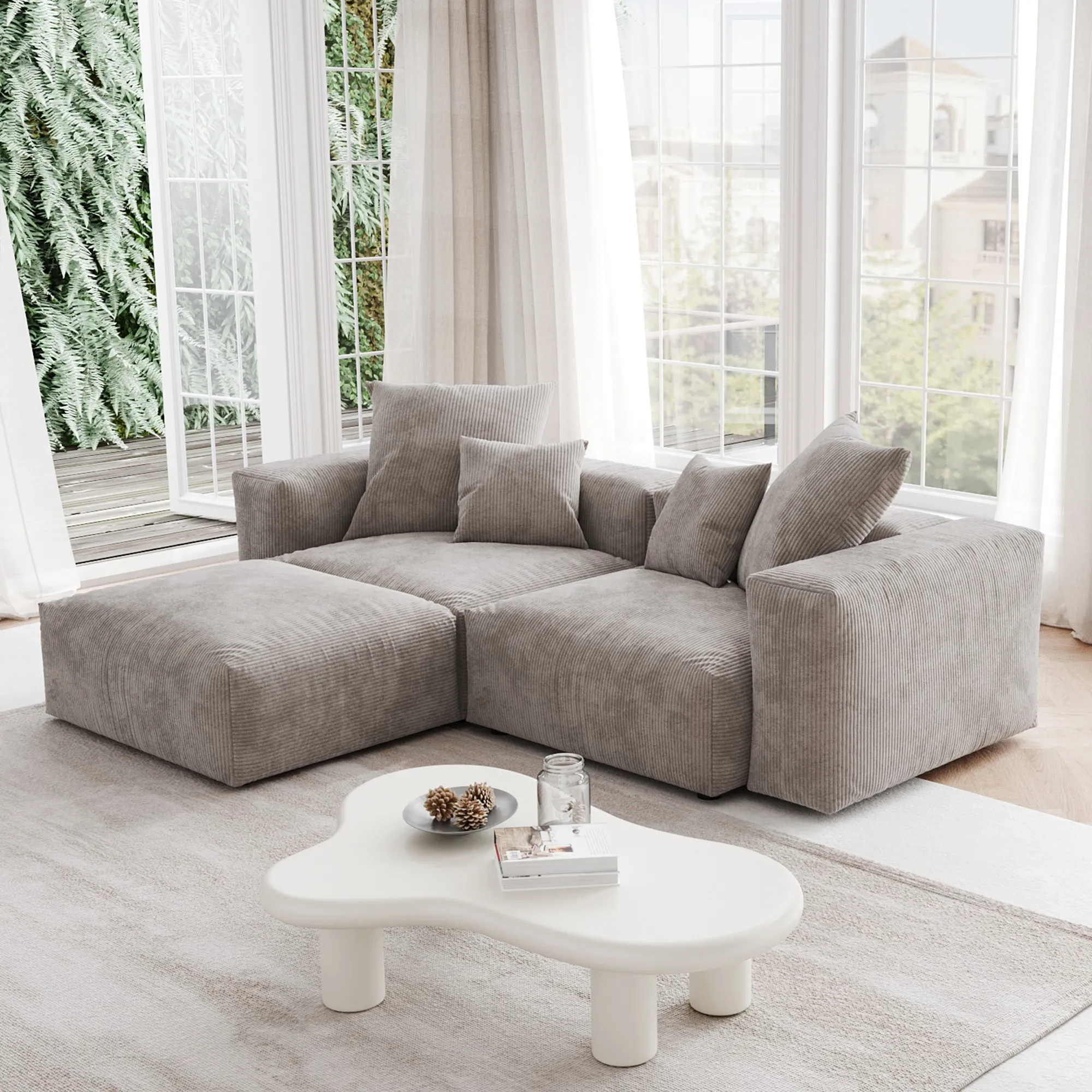 Pixel Modern Modular Sofa Comfort Elegant 102 Inch Corduroy L Shaped Sectionals 3 Seaters Atunus 5