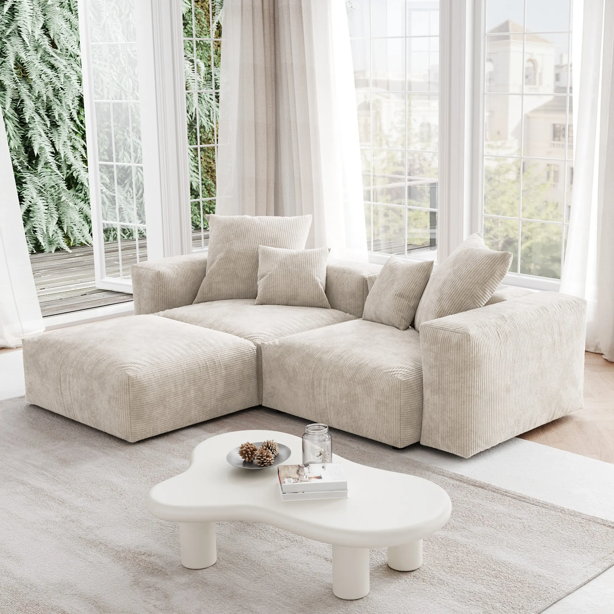 Pixel Modern Modular Sofa Comfort Elegant 102 Inch Corduroy L Shaped Sectionals 3 Seaters Atunus 7