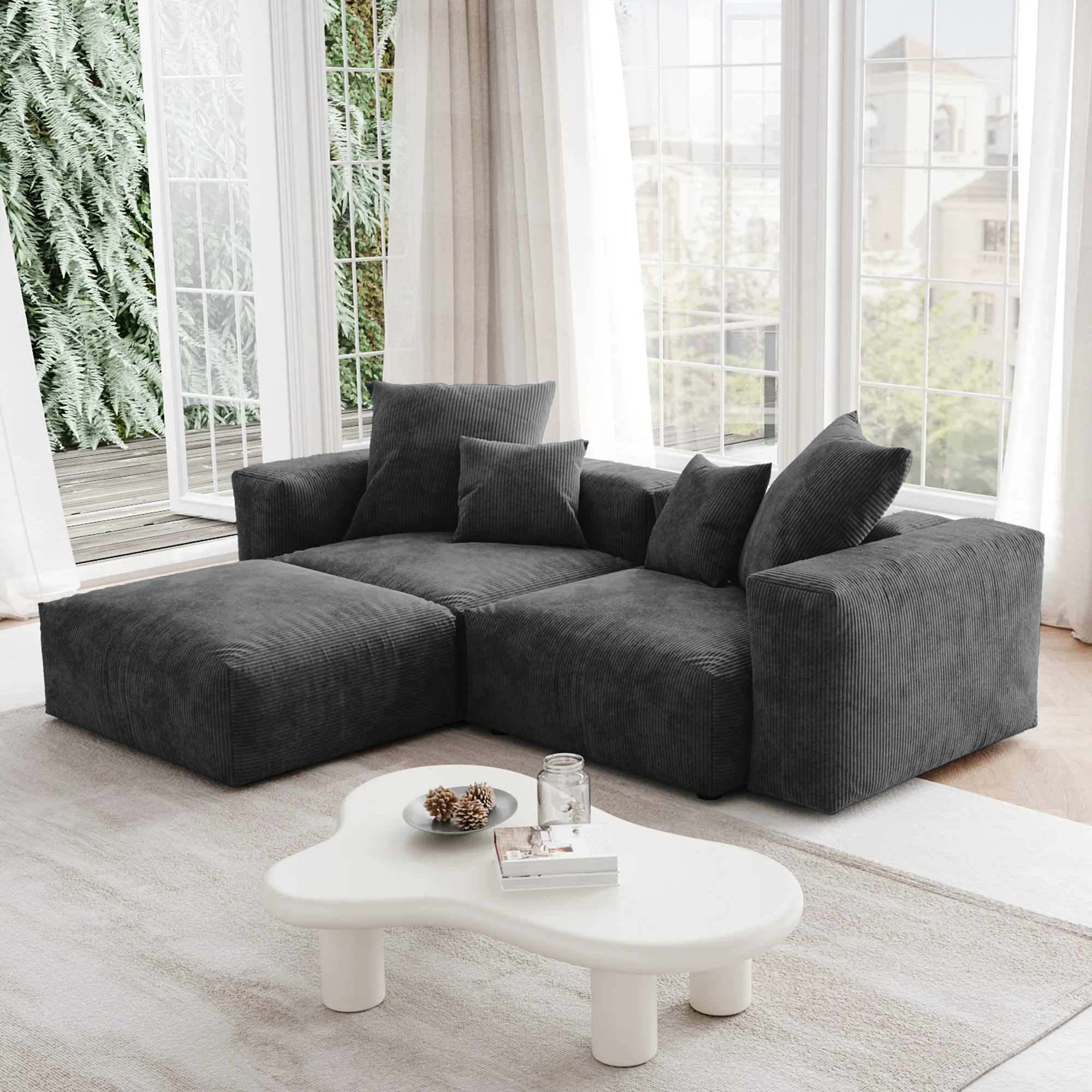 Pixel Modern Modular Sofa Comfort Elegant 102 Inch Corduroy L Shaped Sectionals 3 Seaters Atunus 9