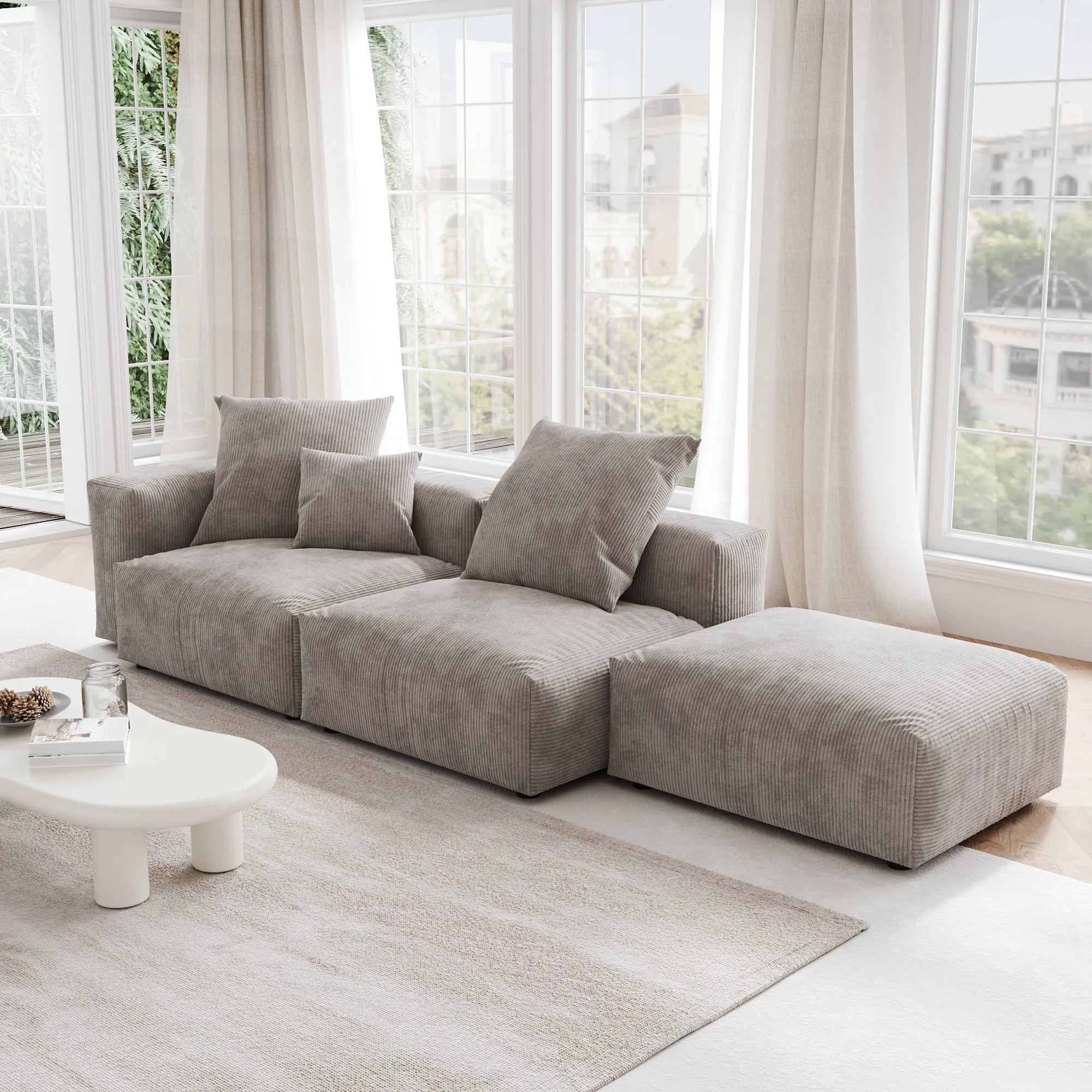 Pixel Modern Modular Sofa Comfort Relaxation Corduroy Chaise Sectionals 3 Seaters Atunus 5