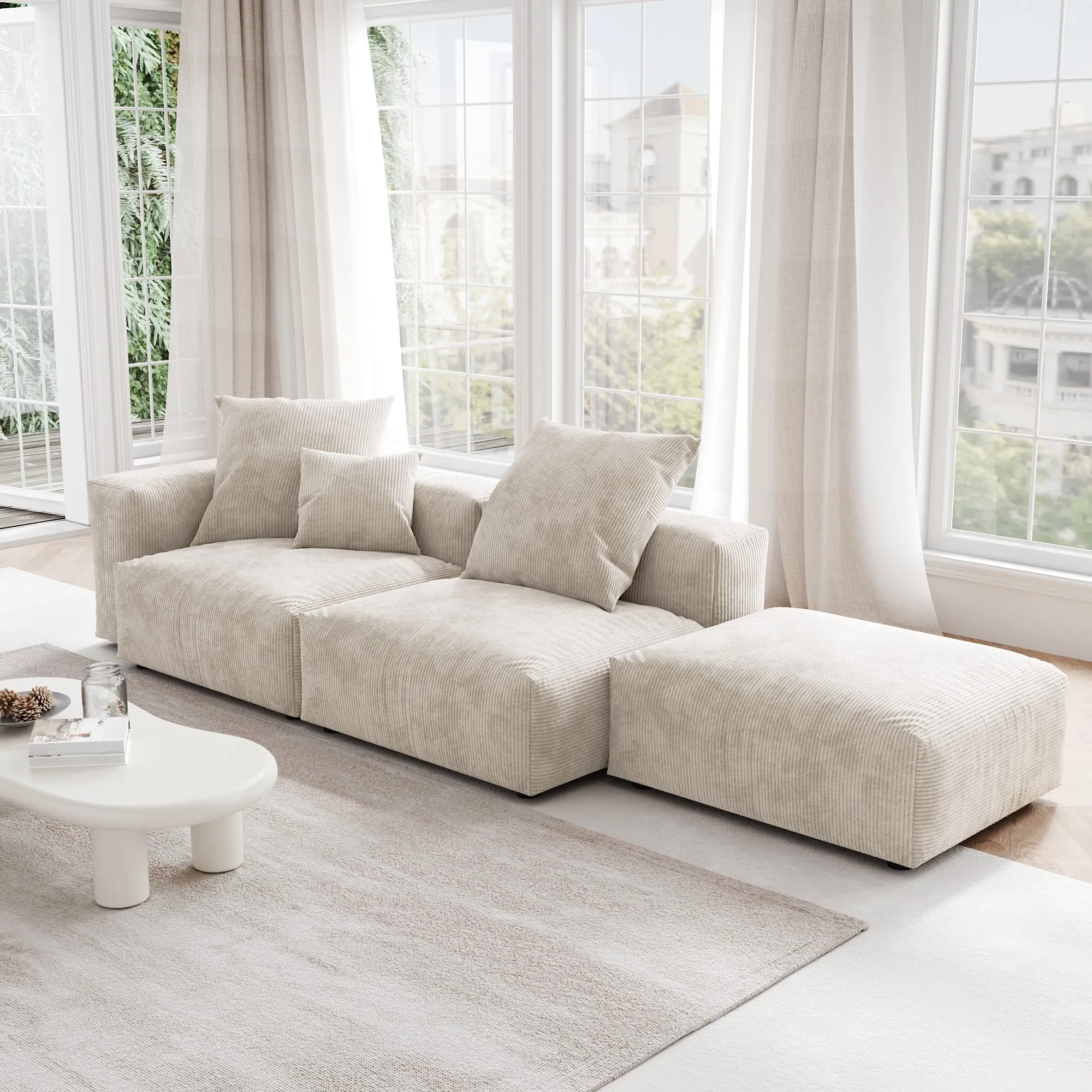 Pixel Modern Modular Sofa Comfort Relaxation Corduroy Chaise Sectionals 3 Seaters Atunus 7