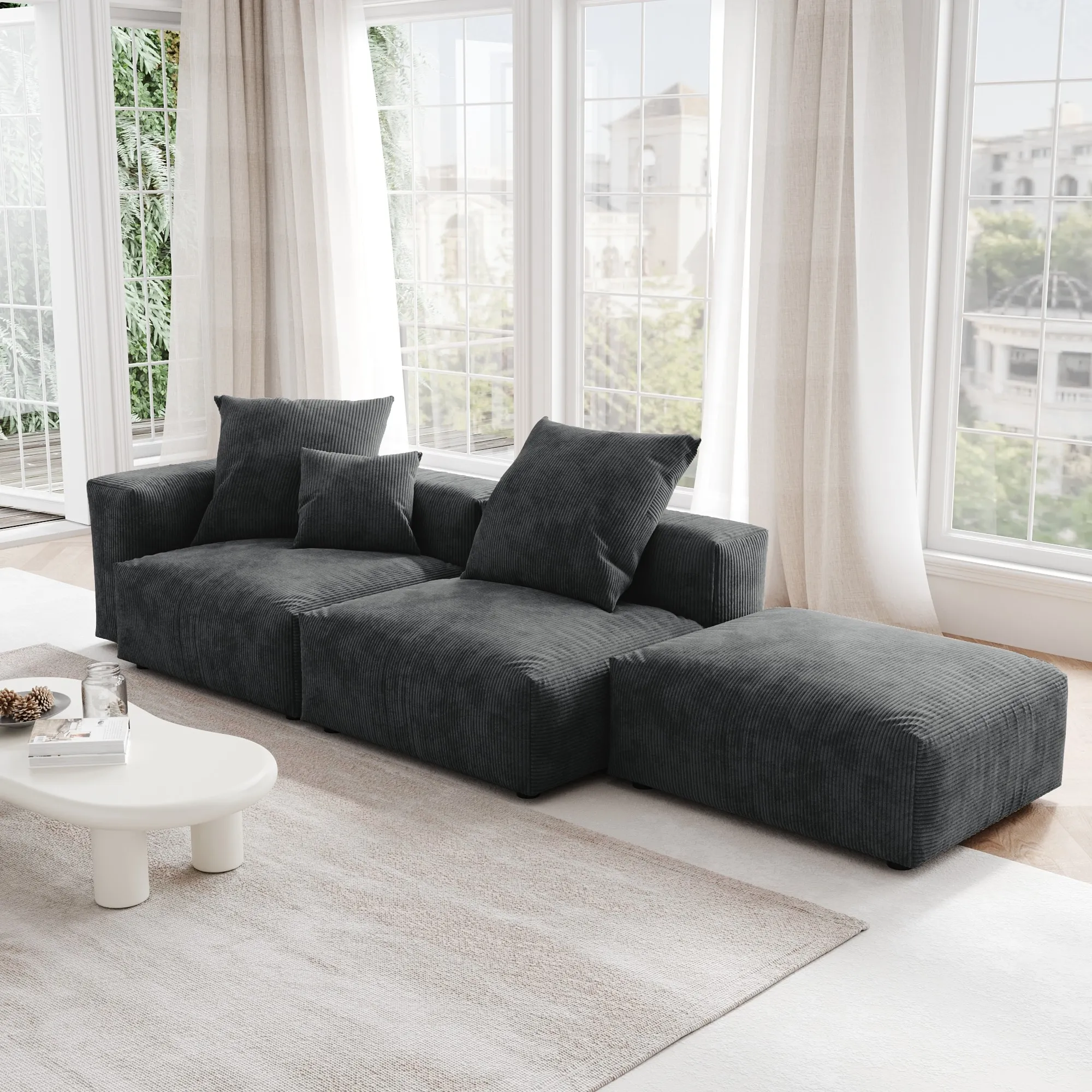 Pixel Modern Modular Sofa Comfort Relaxation Corduroy Chaise Sectionals 3 Seaters Atunus 9