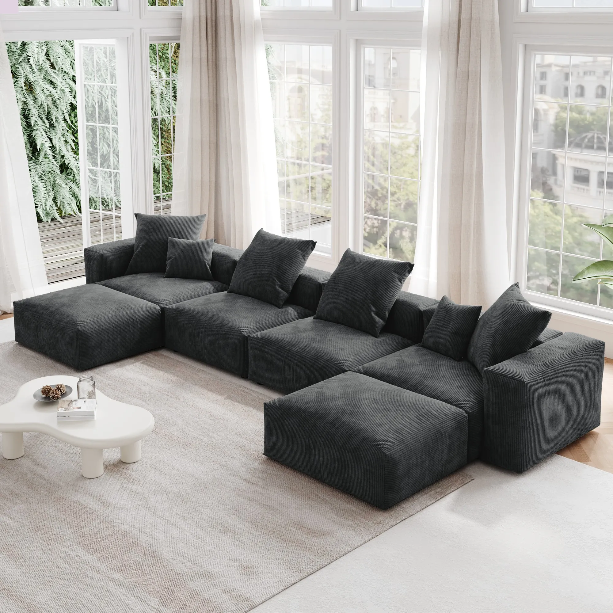 Pixel Modern Modular Sofa Comfortable Relaxation 181 Inch Corduroy U Shaped Sectionals 6 Seaters Atunus 10
