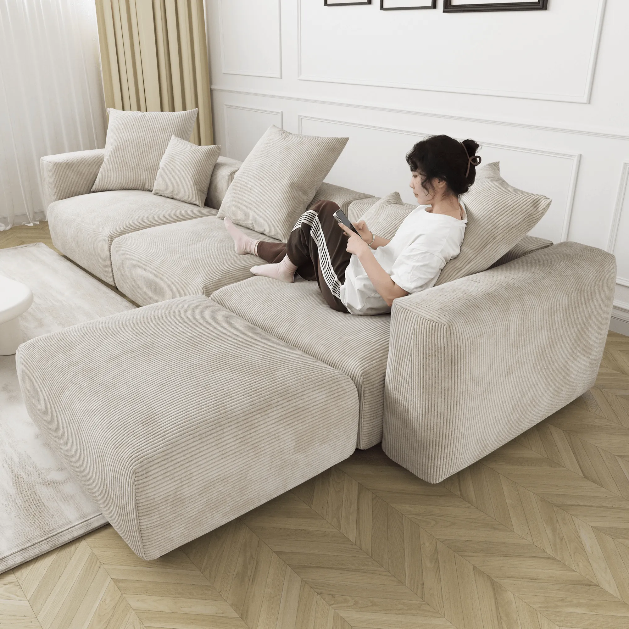 Pixel Modern Modular Sofa Comfortable Relaxation 181 Inch Corduroy U Shaped Sectionals 6 Seaters Atunus 27