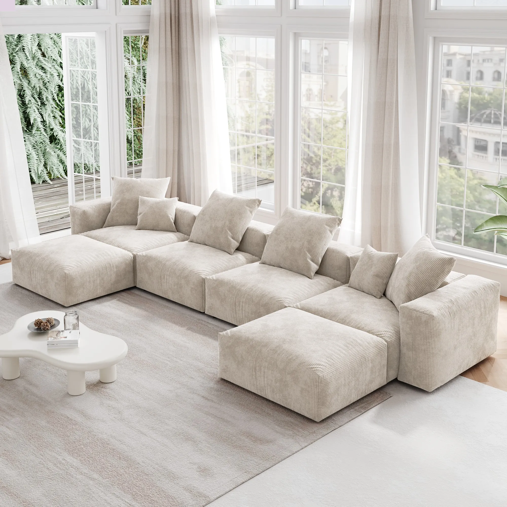 Pixel Modern Modular Sofa Comfortable Relaxation 181 Inch Corduroy U Shaped Sectionals 6 Seaters Atunus 8