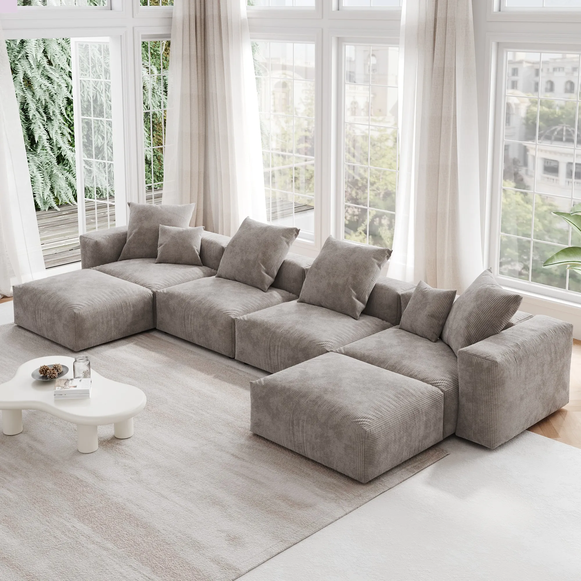 Pixel Modern Modular Sofa Comfortable Relaxation 181 Inch Corduroy U Shaped Sectionals 6 Seaters Atunus 9