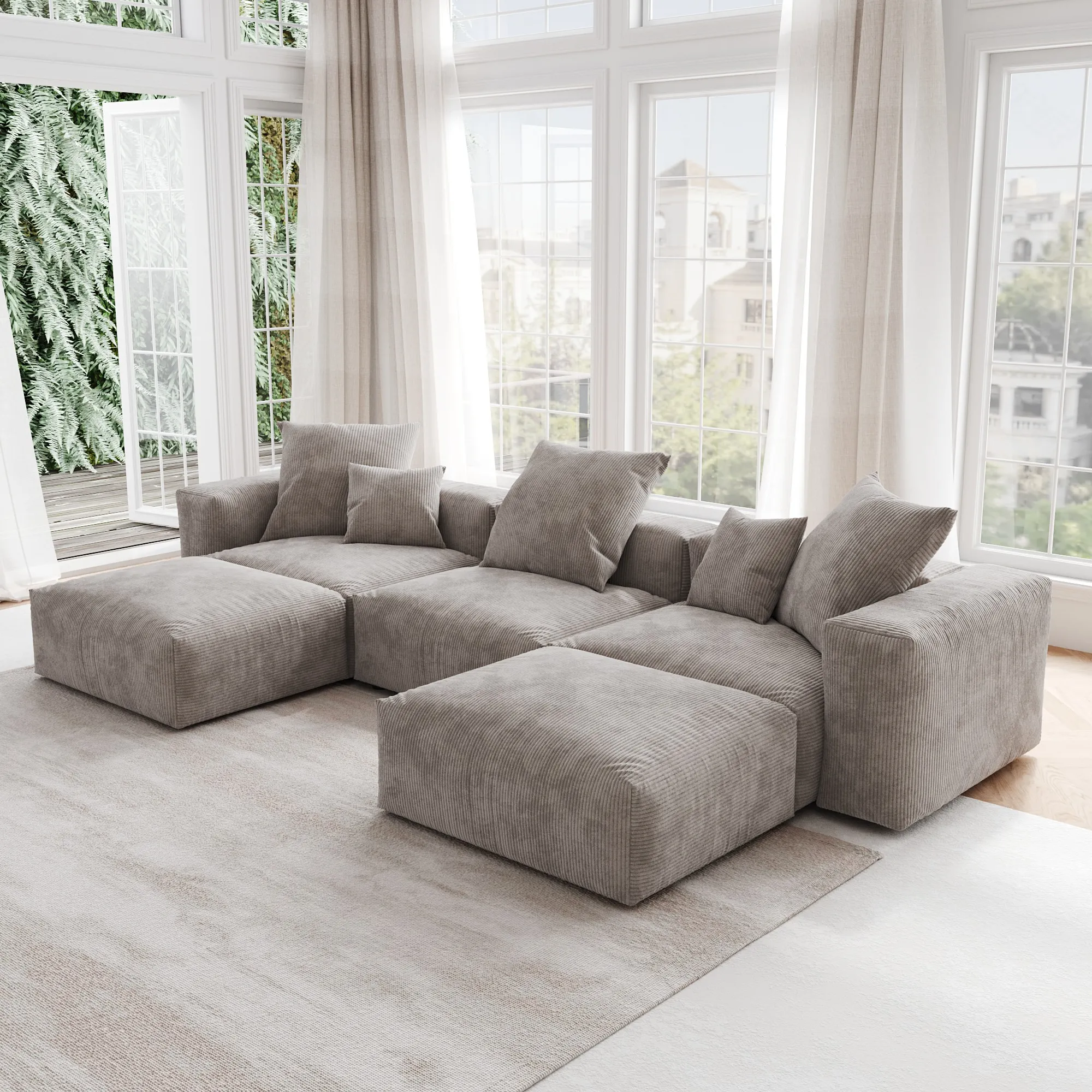 Pixel Modern Modular Sofa Modular Comfort 142 Inch Corduroy U Shaped Sectionals 5 Seaters Atunus 5