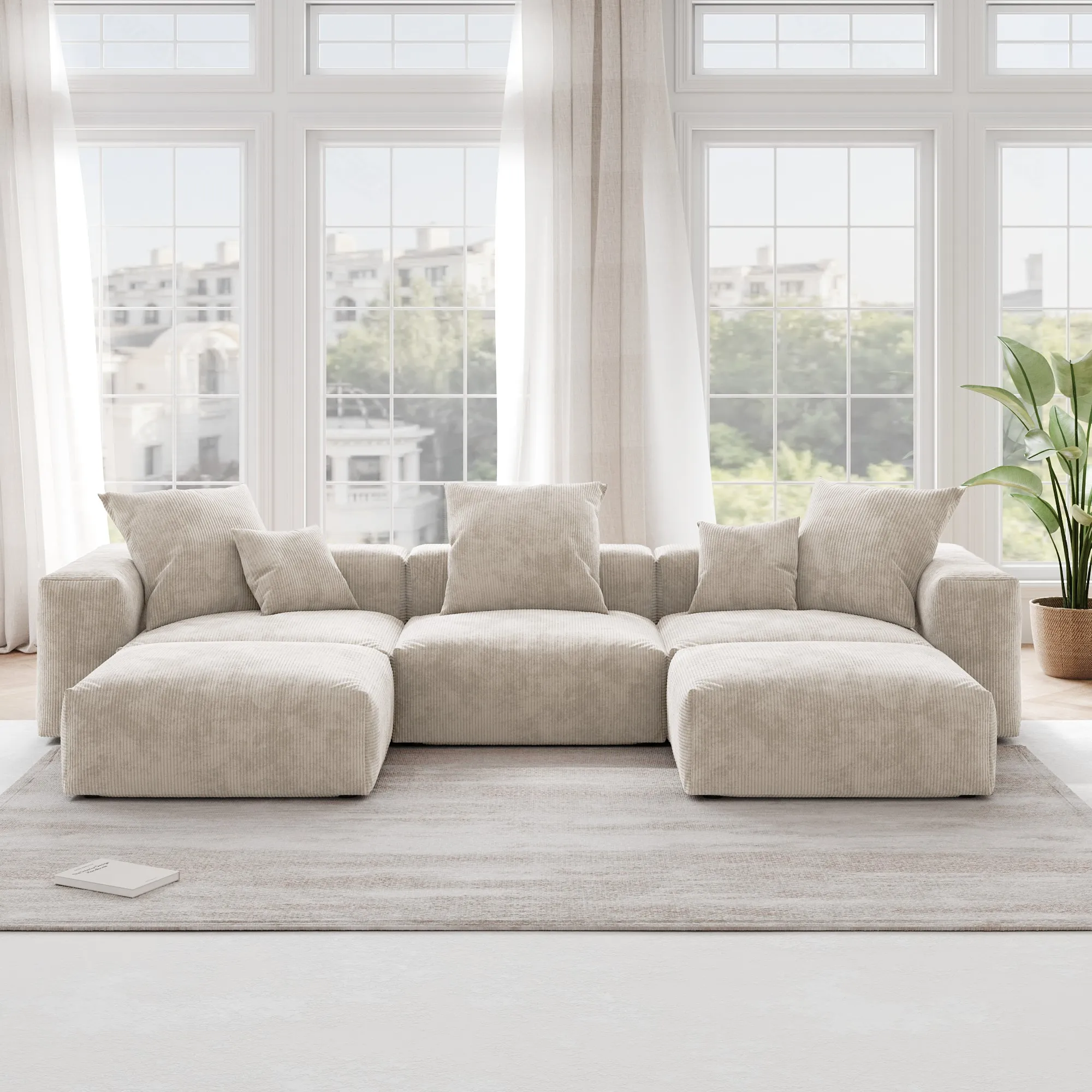 Pixel Modern Modular Sofa Modular Comfort 142 Inch Corduroy U Shaped Sectionals 5 Seaters Atunus 6