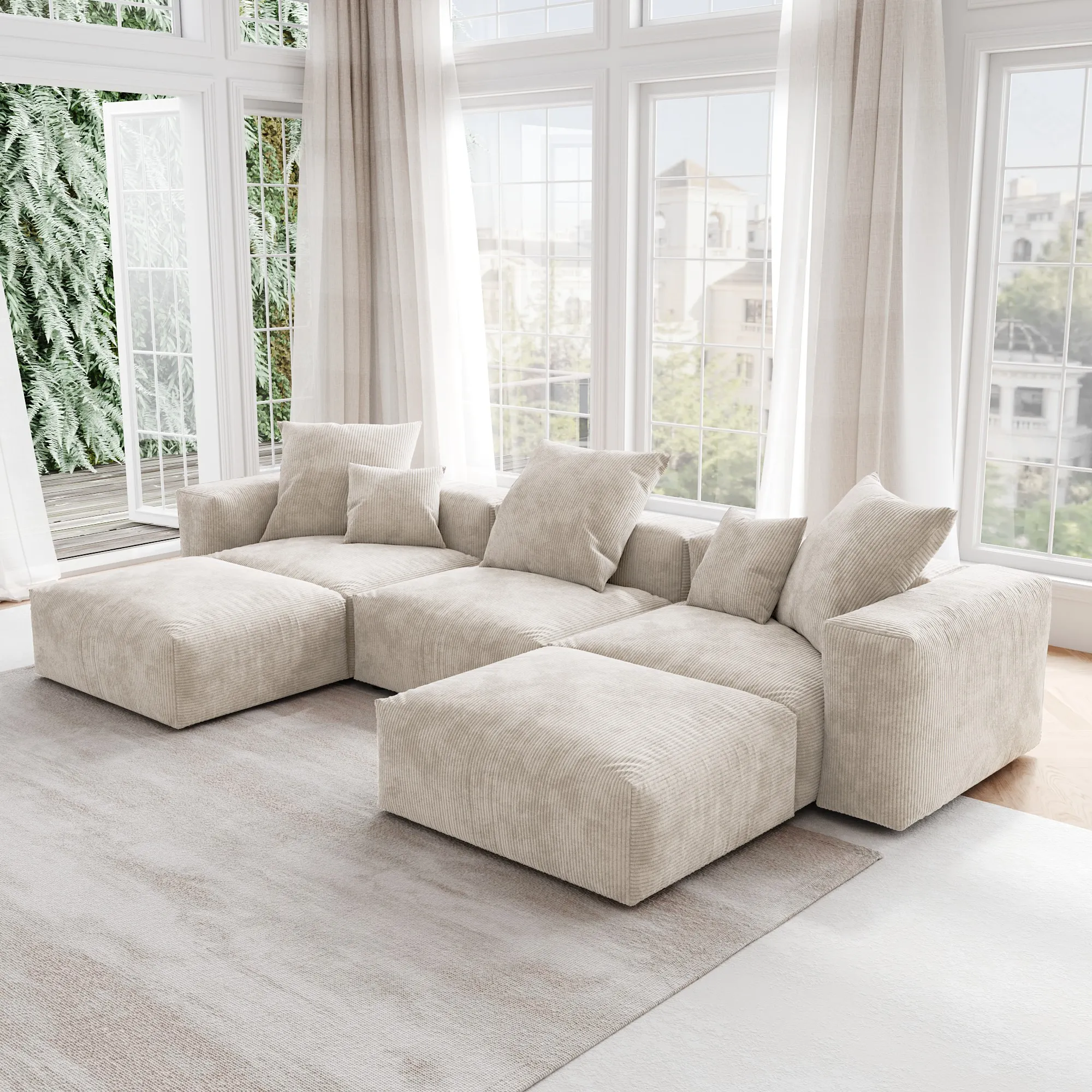 Pixel Modern Modular Sofa Modular Comfort 142 Inch Corduroy U Shaped Sectionals 5 Seaters Atunus 7