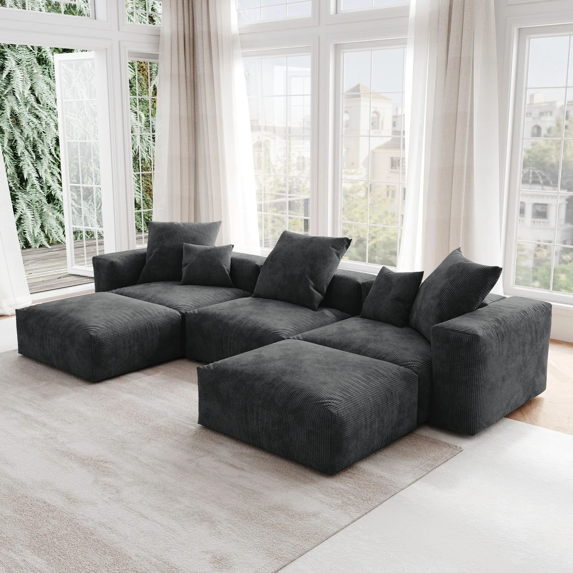 Pixel Modern Modular Sofa Modular Comfort 142 Inch Corduroy U Shaped Sectionals 5 Seaters Atunus 9