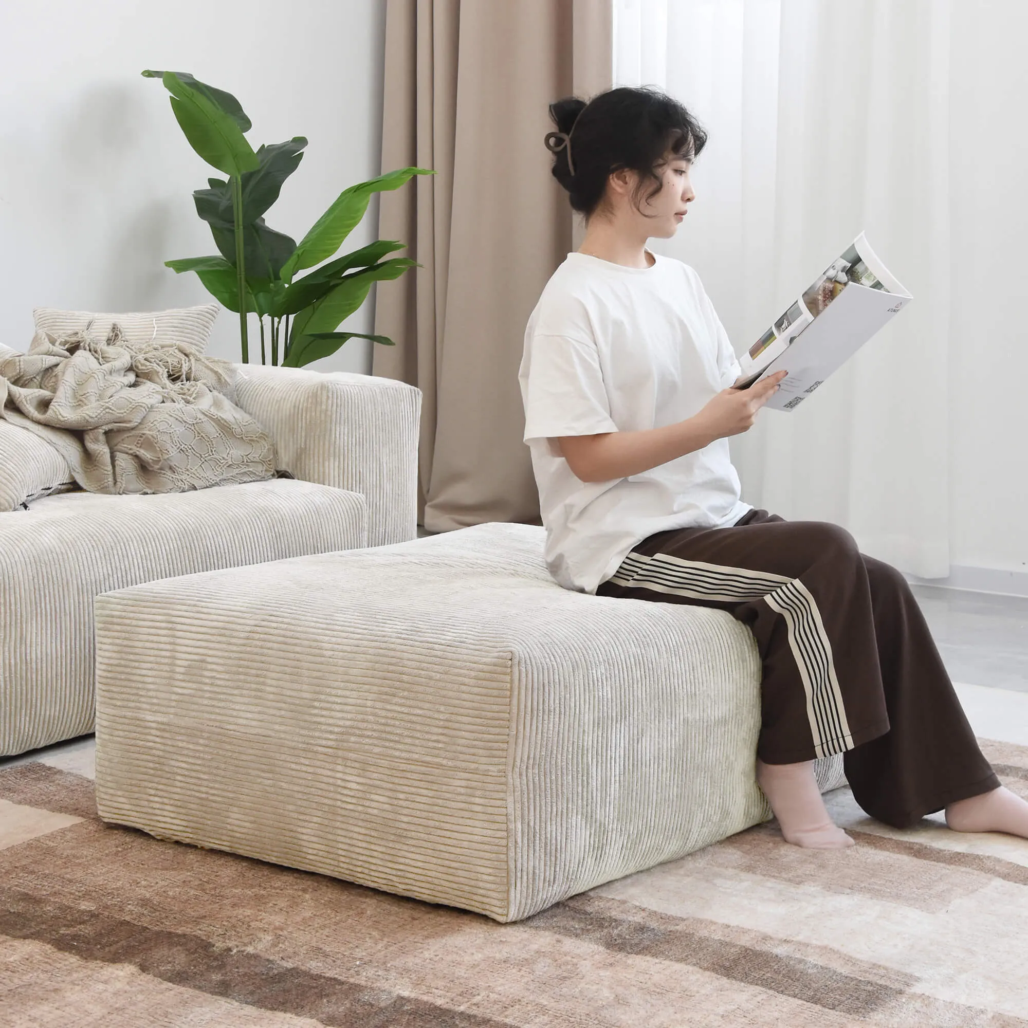 Pixel Modern Modular Sofa Modular Comfort Corduroy L Shaped Sectionals 4 Seaters Atunus 23