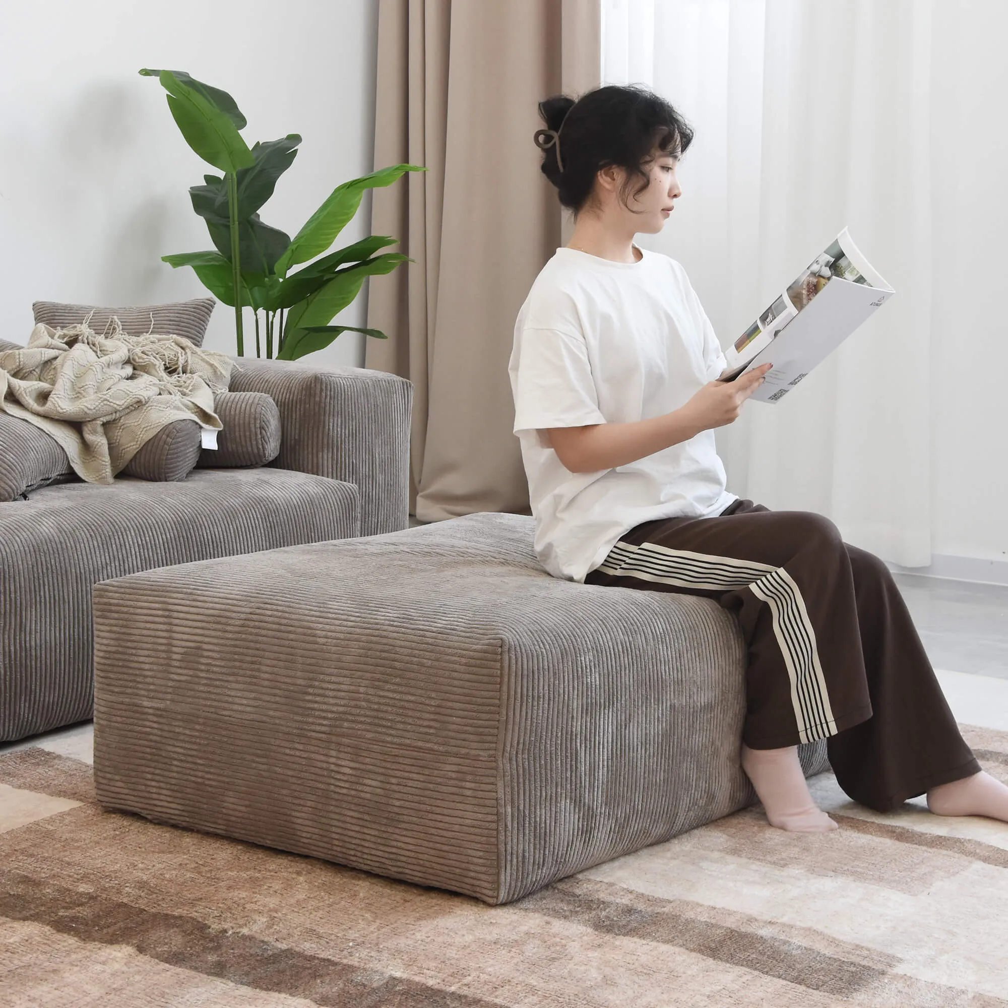 Pixel Modern Modular Sofa Pet Friendly 102 Inch Corduroy Sleepers 3 Seaters Atunus 24