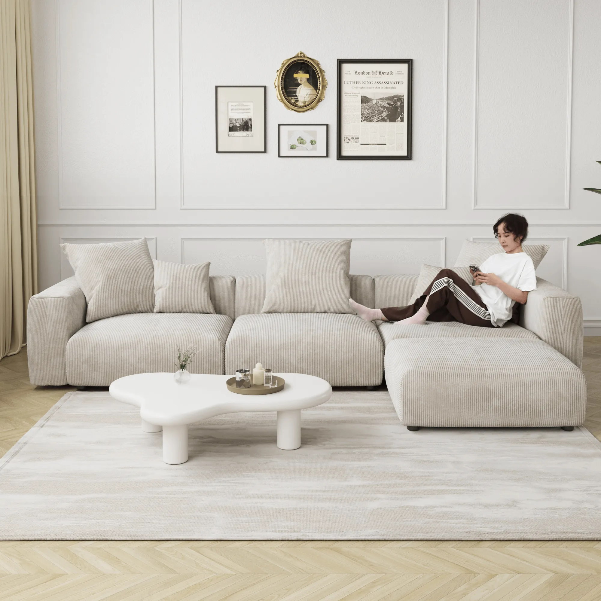 Pixel Modern Modular Sofa Pet Friendly 102 Inch Corduroy Sleepers 3 Seaters Atunus 27