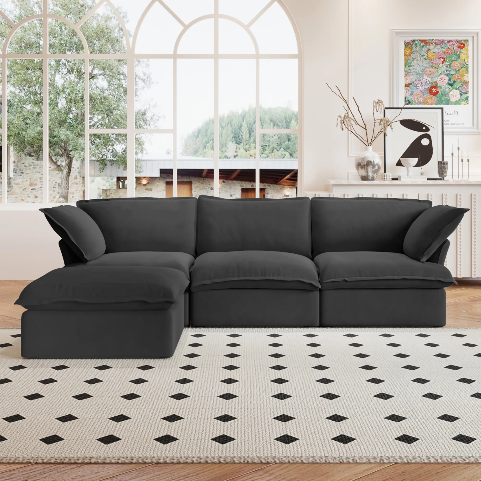 Sky Classic Linen Cloud Sofa Modular Washable 122 Inch Linen L Shaped Sectionals 4 Seaters Atunus 3