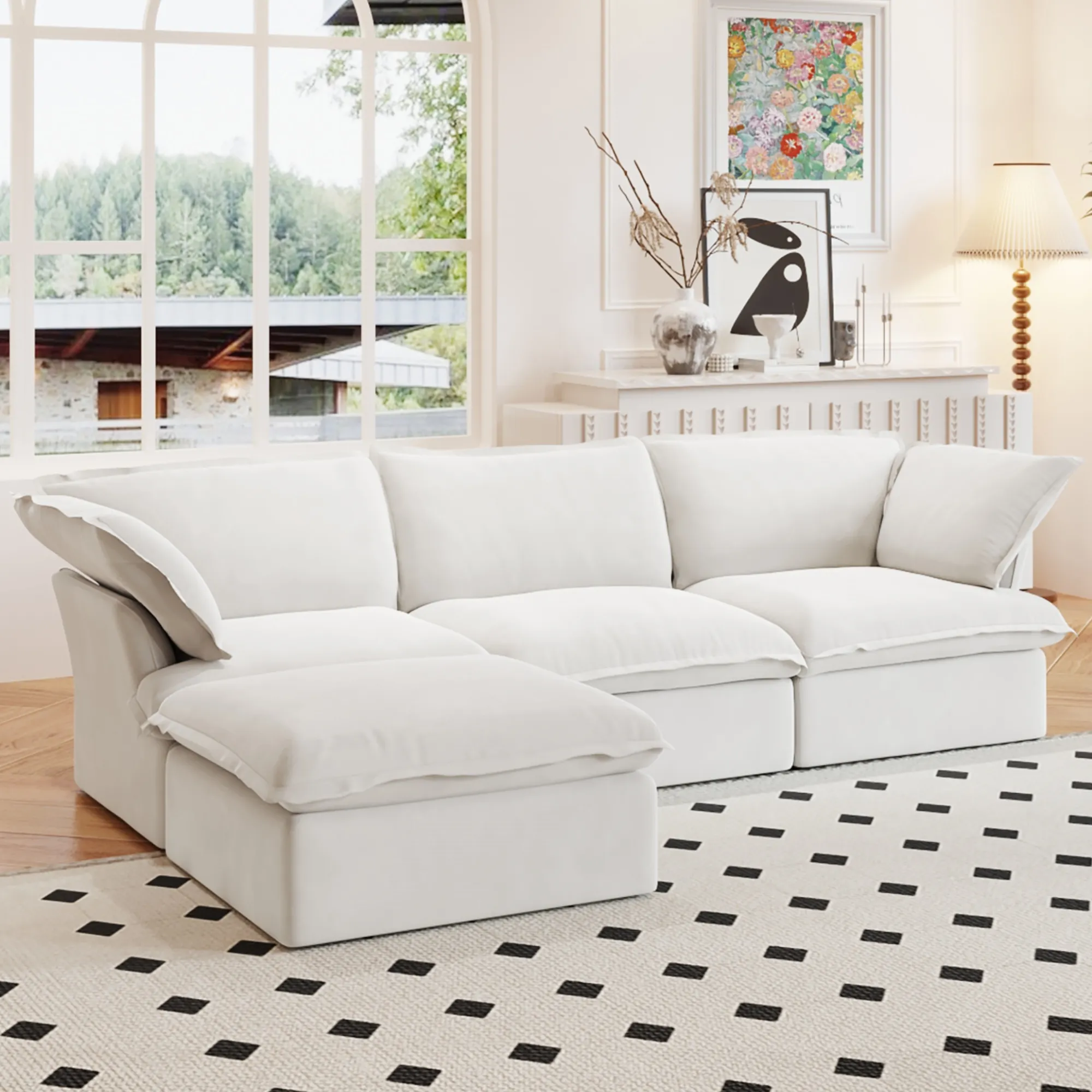 Sky Classic Linen Cloud Sofa Modular Washable 122 Inch Linen L Shaped Sectionals 4 Seaters Atunus 5