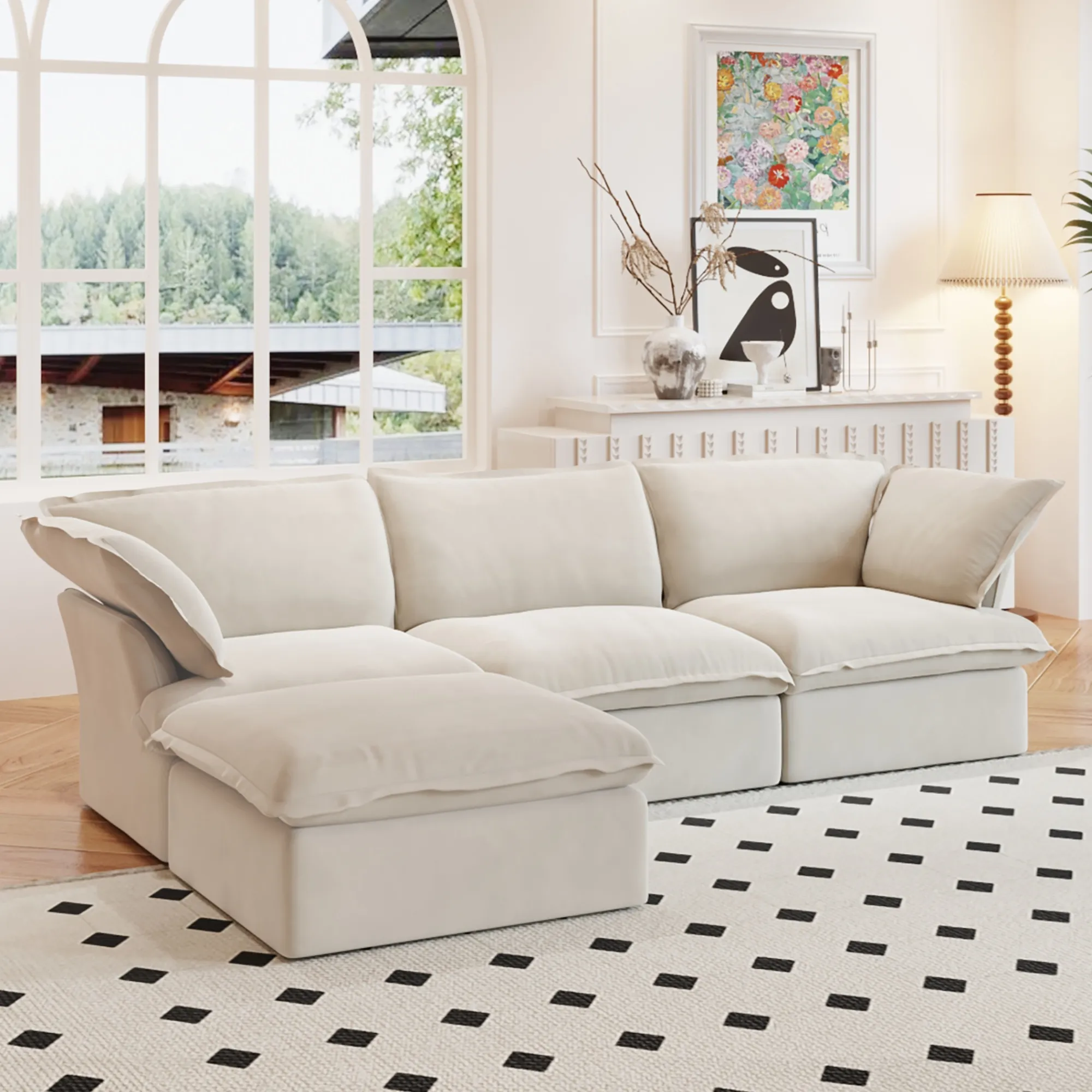 Sky Classic Linen Cloud Sofa Modular Washable 122 Inch Linen L Shaped Sectionals 4 Seaters Atunus 7