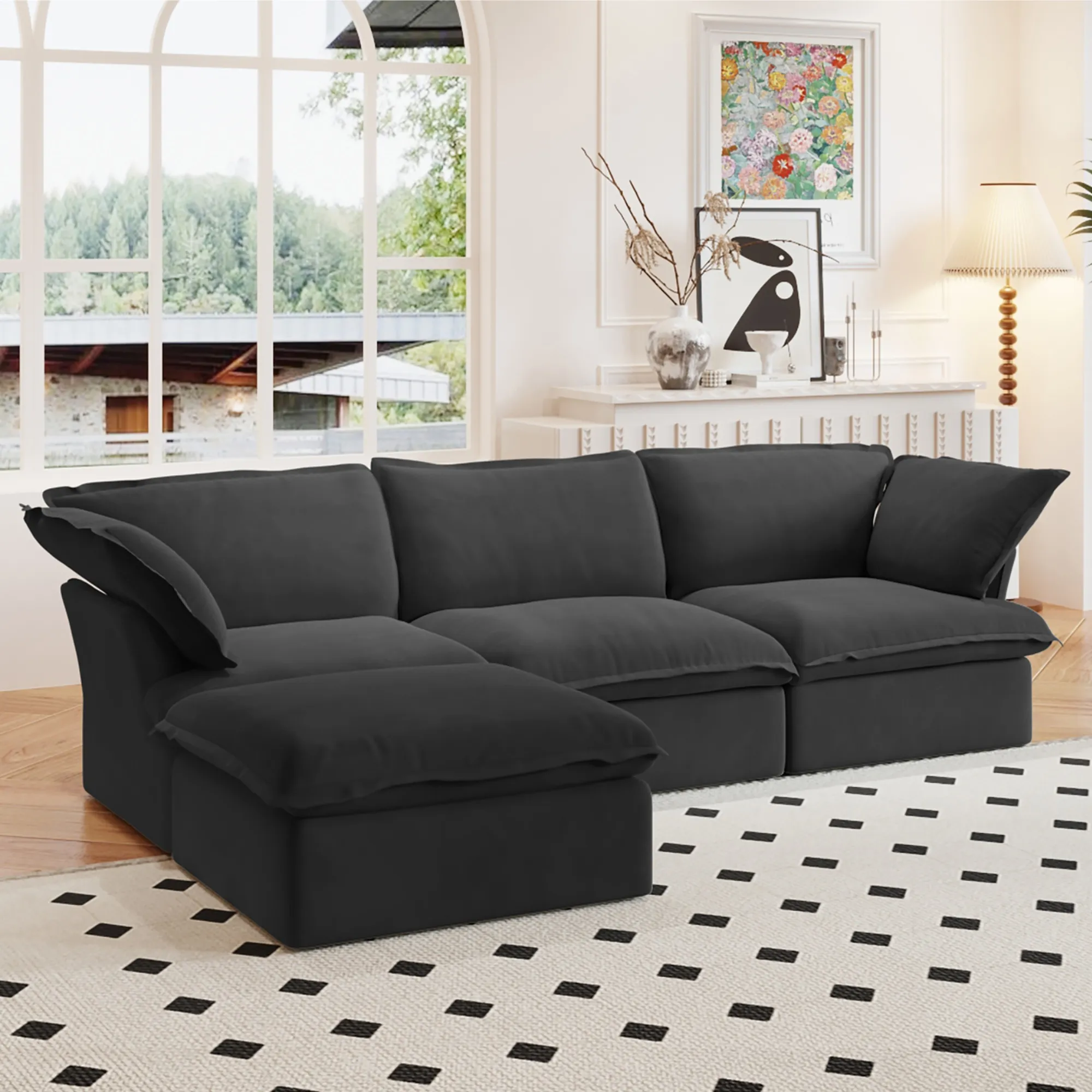 Sky Classic Linen Cloud Sofa Modular Washable 122 Inch Linen L Shaped Sectionals 4 Seaters Atunus 8